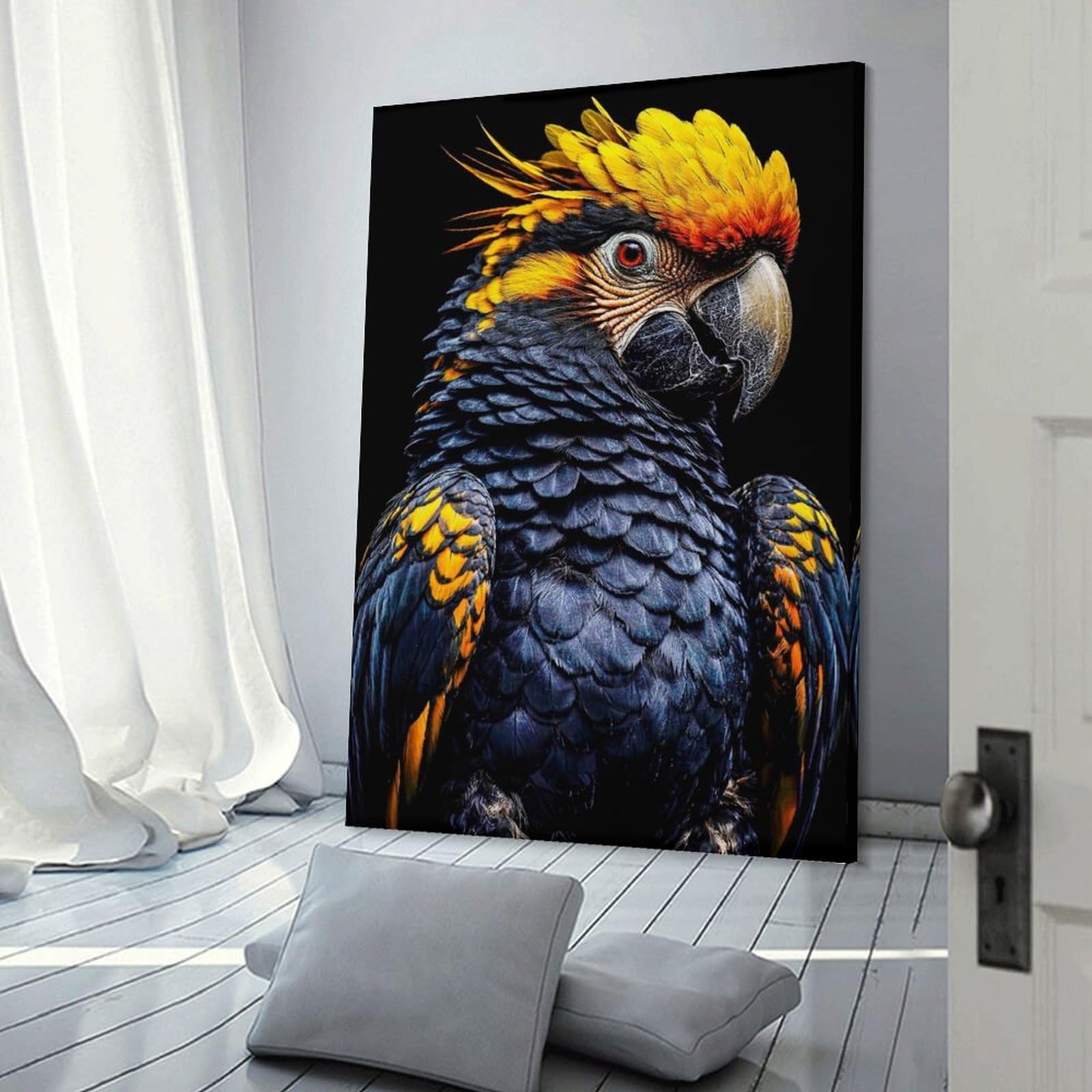 Junmoney Yellow-crested Cockatoo Portrait Room Decor Wall Art, 20x30inch(50x75cm), for Office, Study Or Home Workspace, A Smart Decor Choice for Study Walls