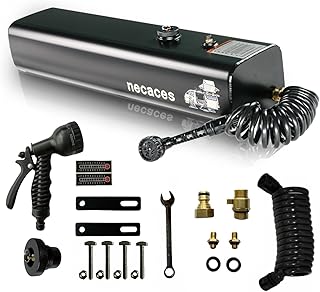 4.5-9 Gallon Pressurized Water Tank,Portable Aluminum Camping Shower Water Storage with Spray Hose for