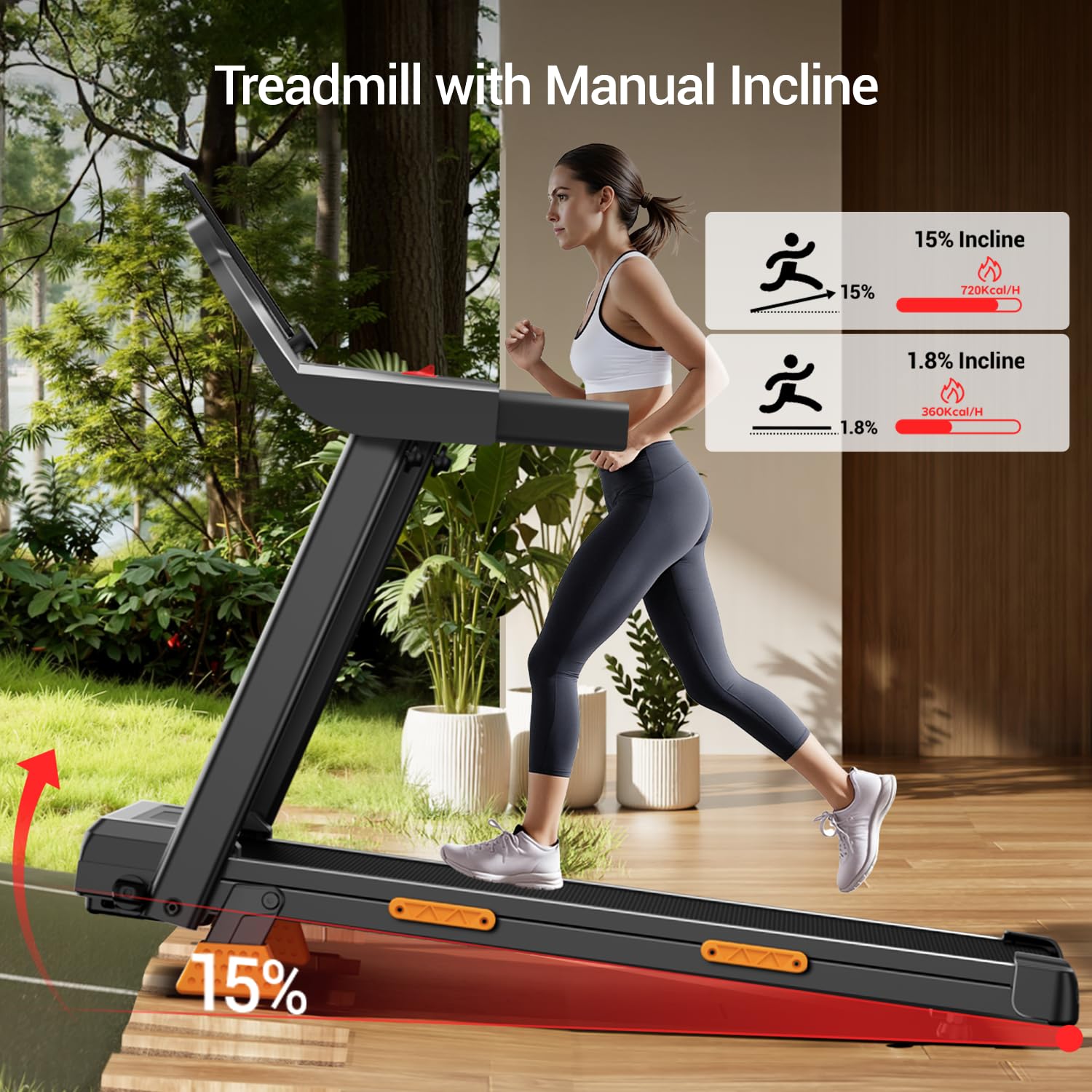 CURSOR Składana Bieżnia do domu z nachyleniem 15%, 8-12 km/h | Kompaktowa Bieżnia domowa i Biura,Cicha Treadmill Walking Pad z silnikiem 3.0HP i Wyświetlaczem LED,maks. obciążenie 136 kg