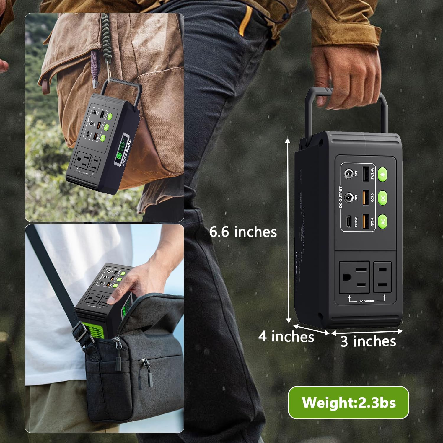 GENSROCK Portable Power Station, 88Wh Solar Generator(Solar Panel Not Included), Lithium Battery Power Bank with 110V/150W Peak AC Outlet, LED Flashlight for CPAP Home Camping Travel Emergency. Black+Green image 4 of 9 B09ZP9NYZK