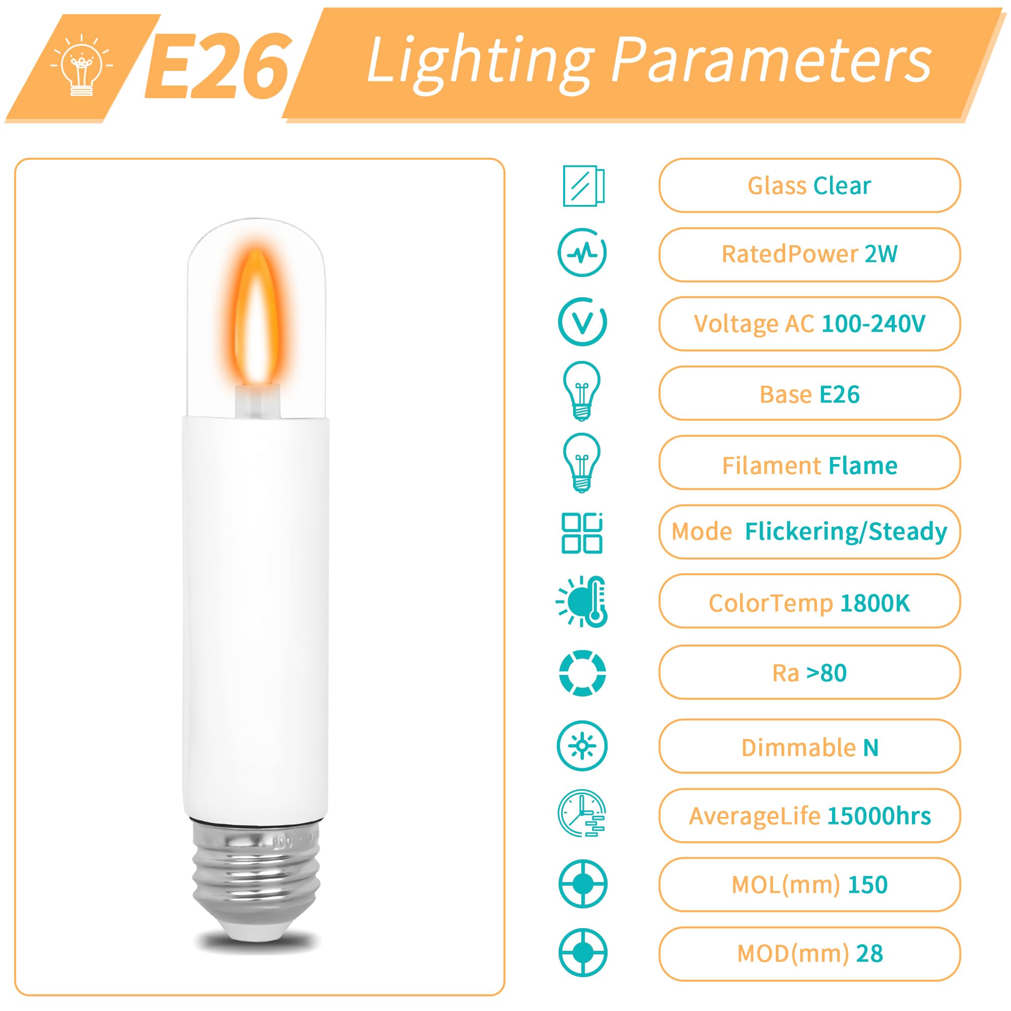 HEWA-Tech T9 LED-Flammeneffekt-Glühbirnen, 2 Lichtmodi, flackernde Glühbirnen, E26 LED-Leuchtmittel für Halloween, Weihnachten, Party, Terrasse, Veranda, Zuhause, Innen- und Außendekorationen (6 Stück
