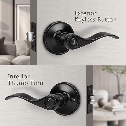 Miniatura 2 de KNOBWELL Paquete de 8 pomos de puerta color negro mate para interiores para dormitoriobaño, manijas de puerta de privacidad con cerradura de giro