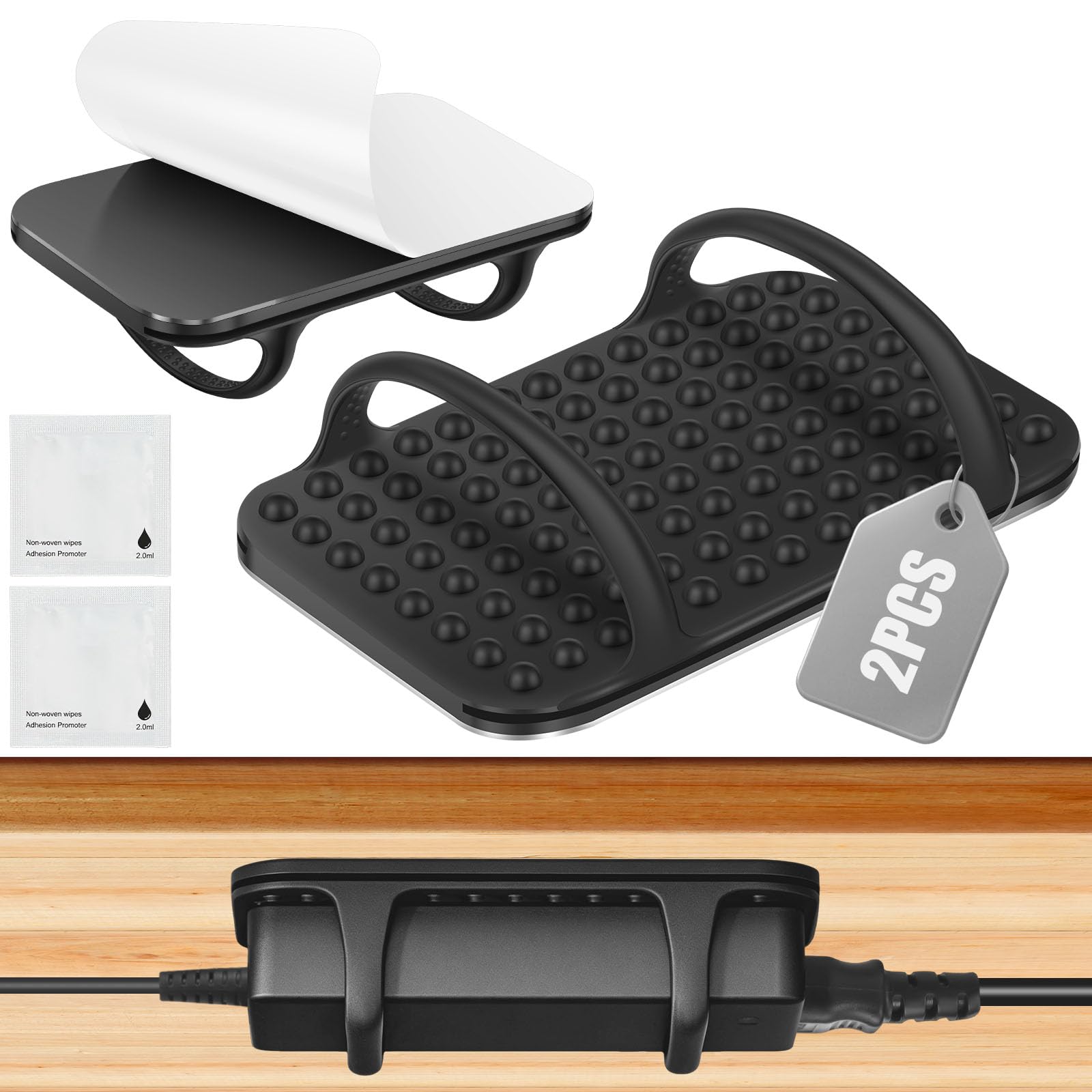 2 PACK Laptop Charger Holder Under Desk Power Brick Mount with Adhesive