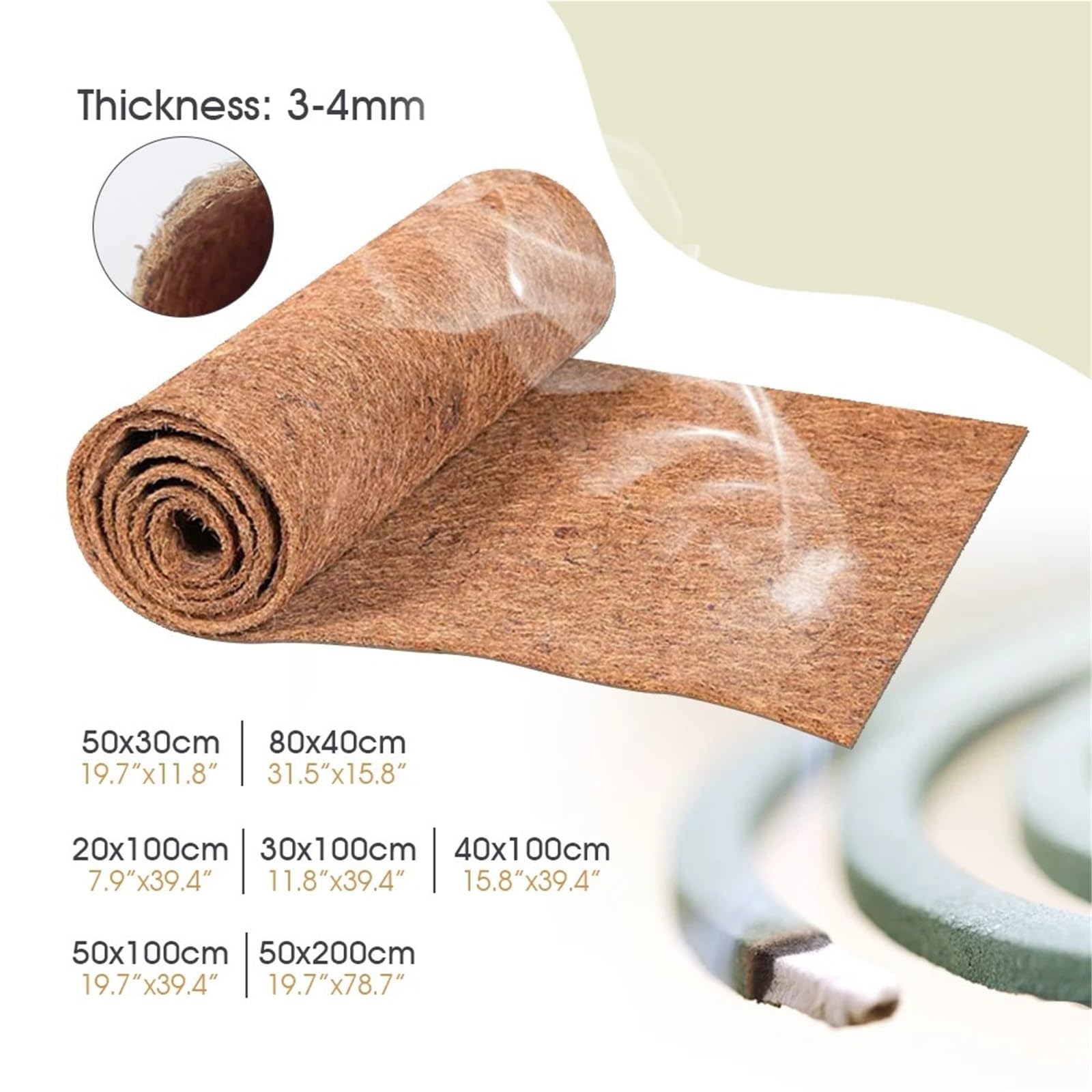 Kokosmatte Pflanzenfaserrolle, Reptilienteppichmatte, Einstreu, Isolierung, Blumentopfkorb, Kokosfaser-Einlage,(50x200cm)