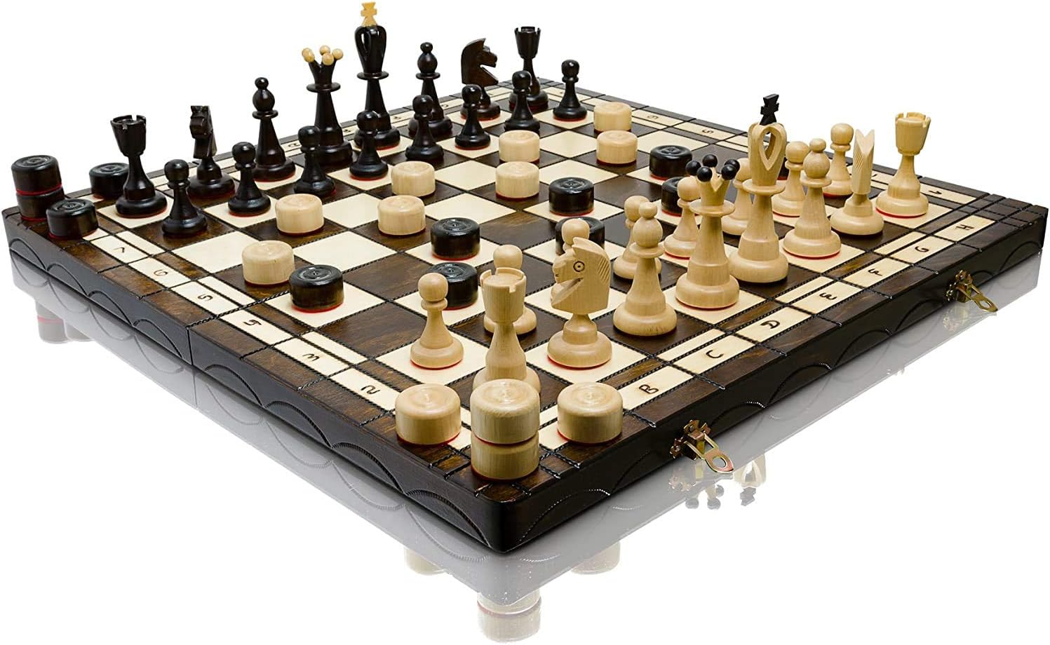 Master of Trading Huge 50cm / 20In Largest Wooden Chess Set and Checkers Draughts Game, Handcrafted Classic Game