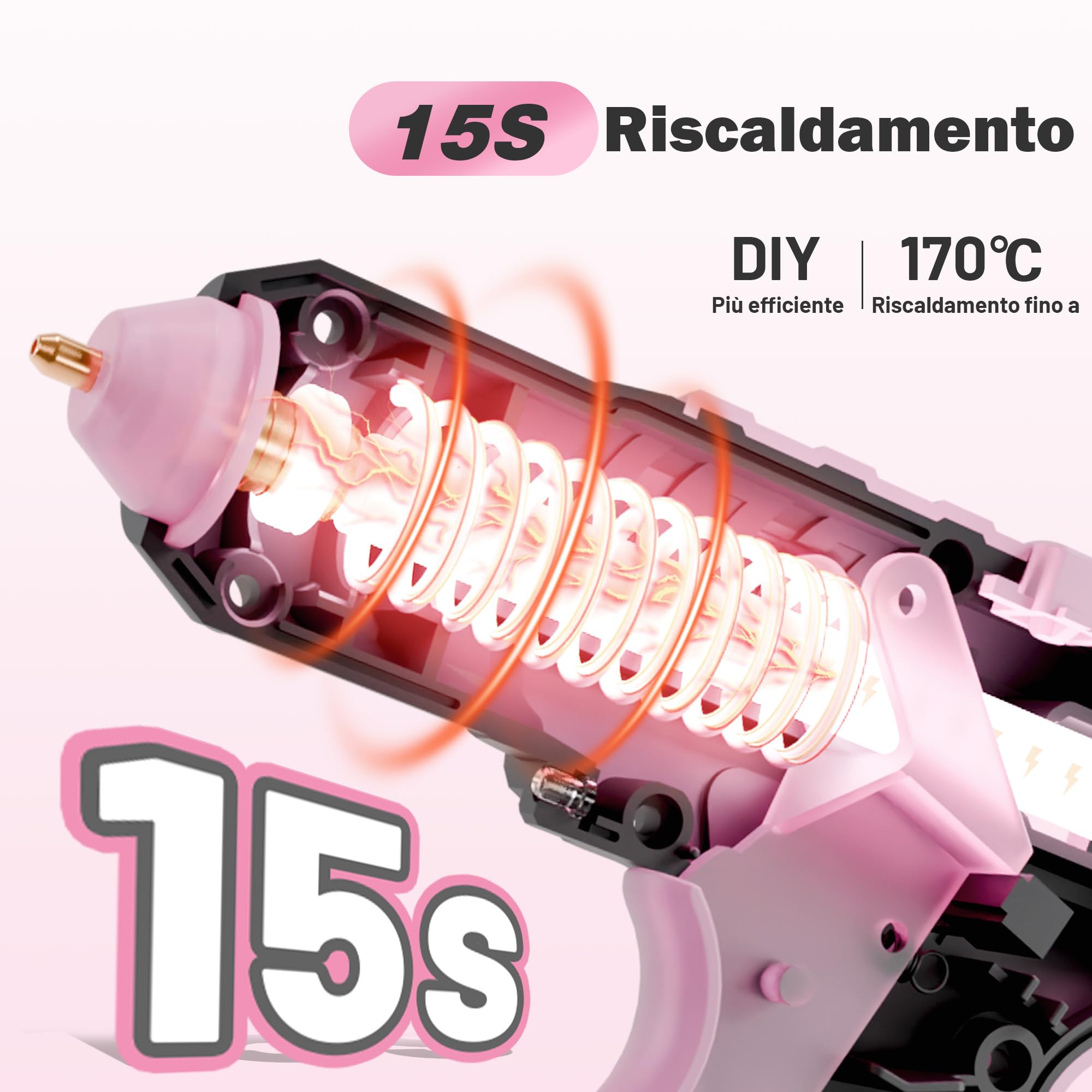 EZARC Pistola per Colla a Caldo Senza Fili, Riscaldamento Rapido in 15s, 12V Pistola a Colla Mini per DIY, Riparazioni Domestiche, Progetti Scolastici, Decorazioni, con 50 Bastoncini di Colla, Rosa
