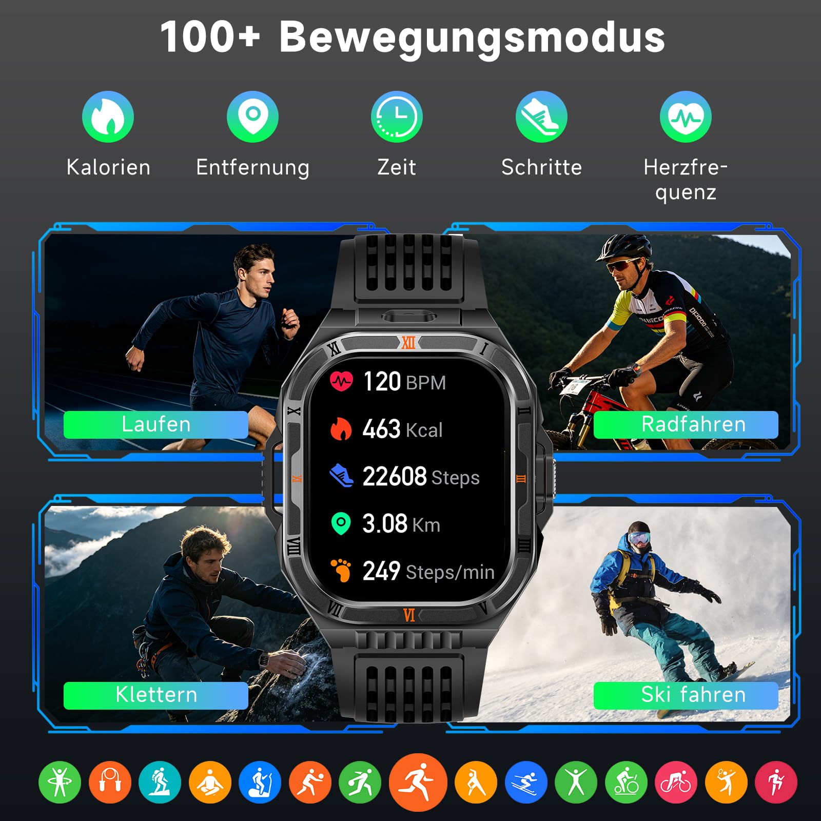 2026 Neue AI-GPT Smartwatch Herren 1100mAh Akku/LED-Licht/Kompass, 2,01" HD