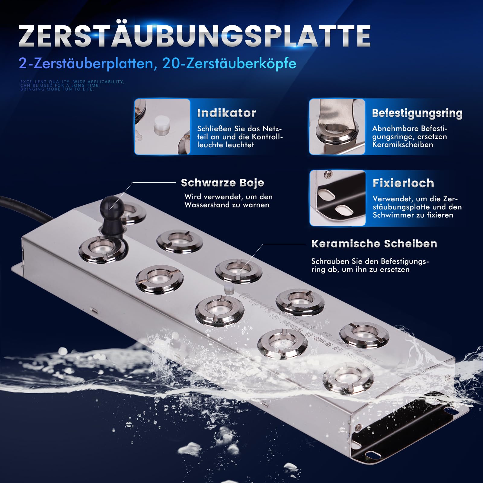 Nebelmacher 20 Kopf 14L/H 2 in 1 Ultraschall Nebelgerät 720W Wasserdichtem Netzteil