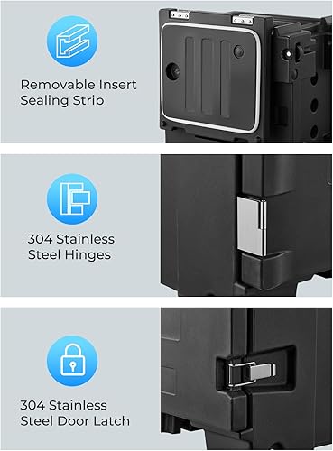 Miniatura 8 de Calentador de alimentos con ruedas, cajas calientes de 82 cuartos para catering, LLDPE aislado para alimentos con asas, apilable, calentadores de