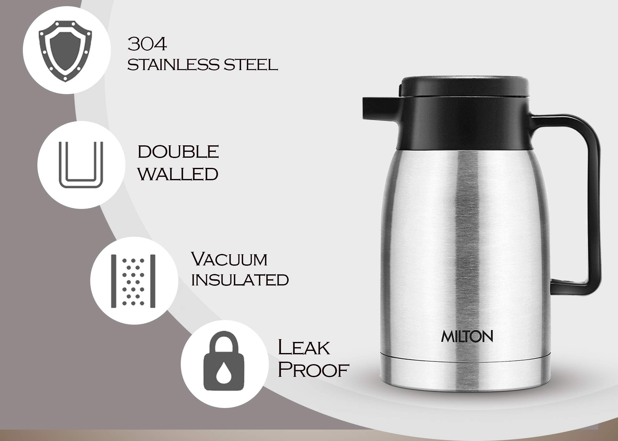 Milton Omega Carafe 500 Stainless Steel Double Walled Vacuum Insulated Flask with Lid and Handle, 500 ml, Silver, Coffee/Tea Carafe Heat & Cold Retention, Leak Proof, Rust Free, Easy to Carry - Image 6 thumbnail