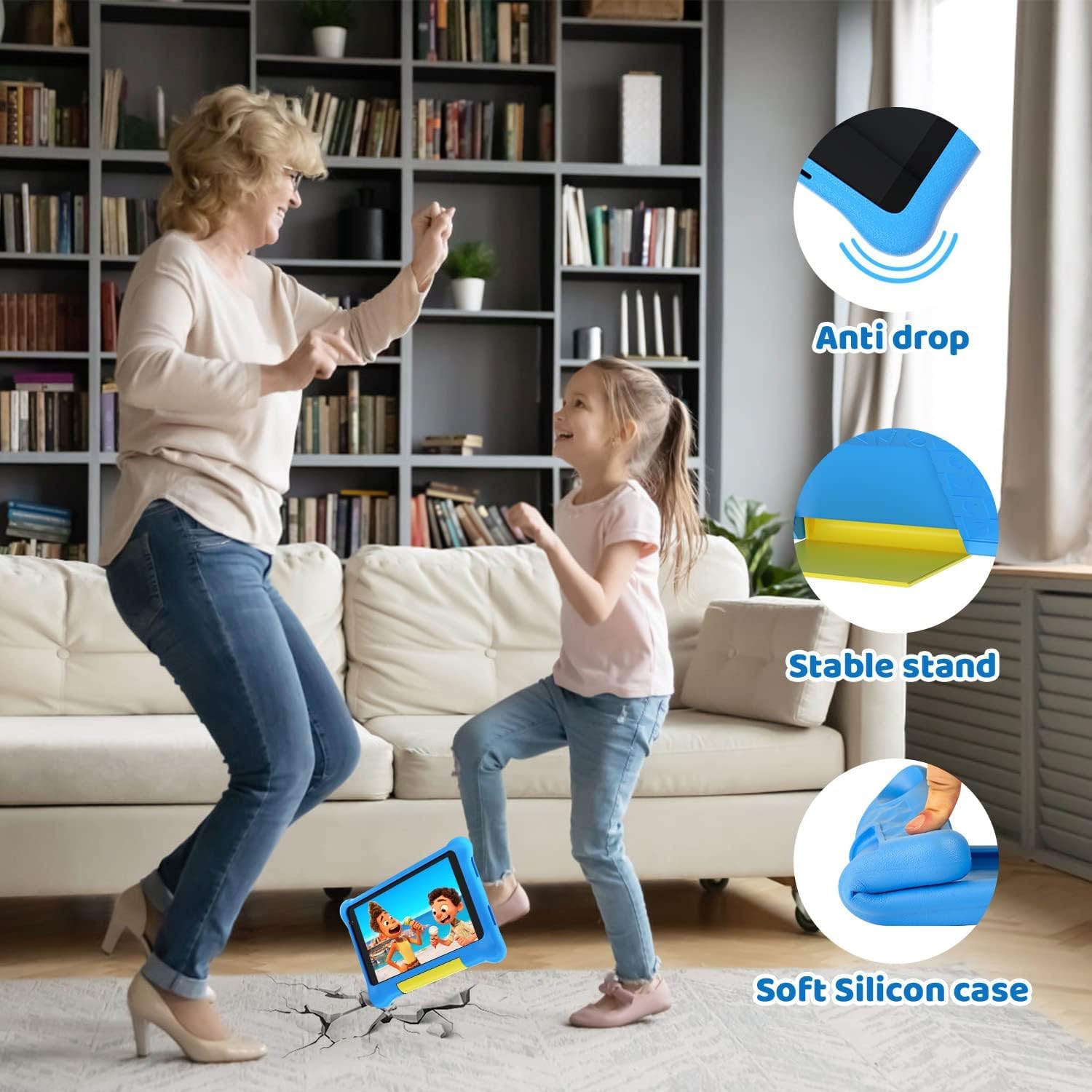 HotLight Tablet Bambini 7 Pollici Kids Tablet con Controllo Parentale, Android 13 Tablet, Quad-core Processore Doppia Fotocamera, Wifi Bluetooth, Tablet per Bambini con Custodia(Blue)