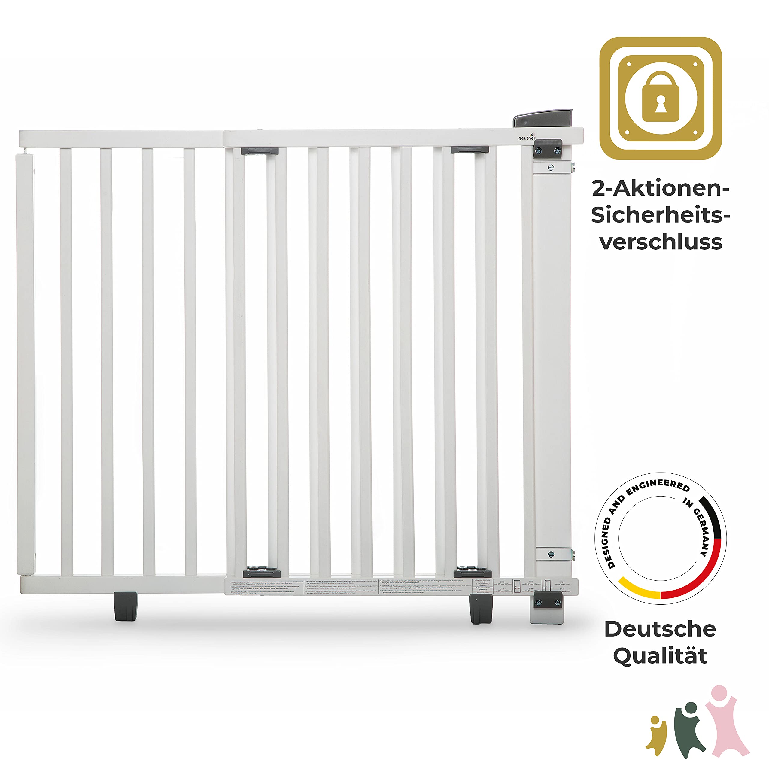 Geuther 2734 Barrière de sécurité pivotante Protection escalier Adaptation: 86 cm - 133 cm Barrière de porte à percer Barrière haute pour bébé réglable fermeture de sécurité Blanc