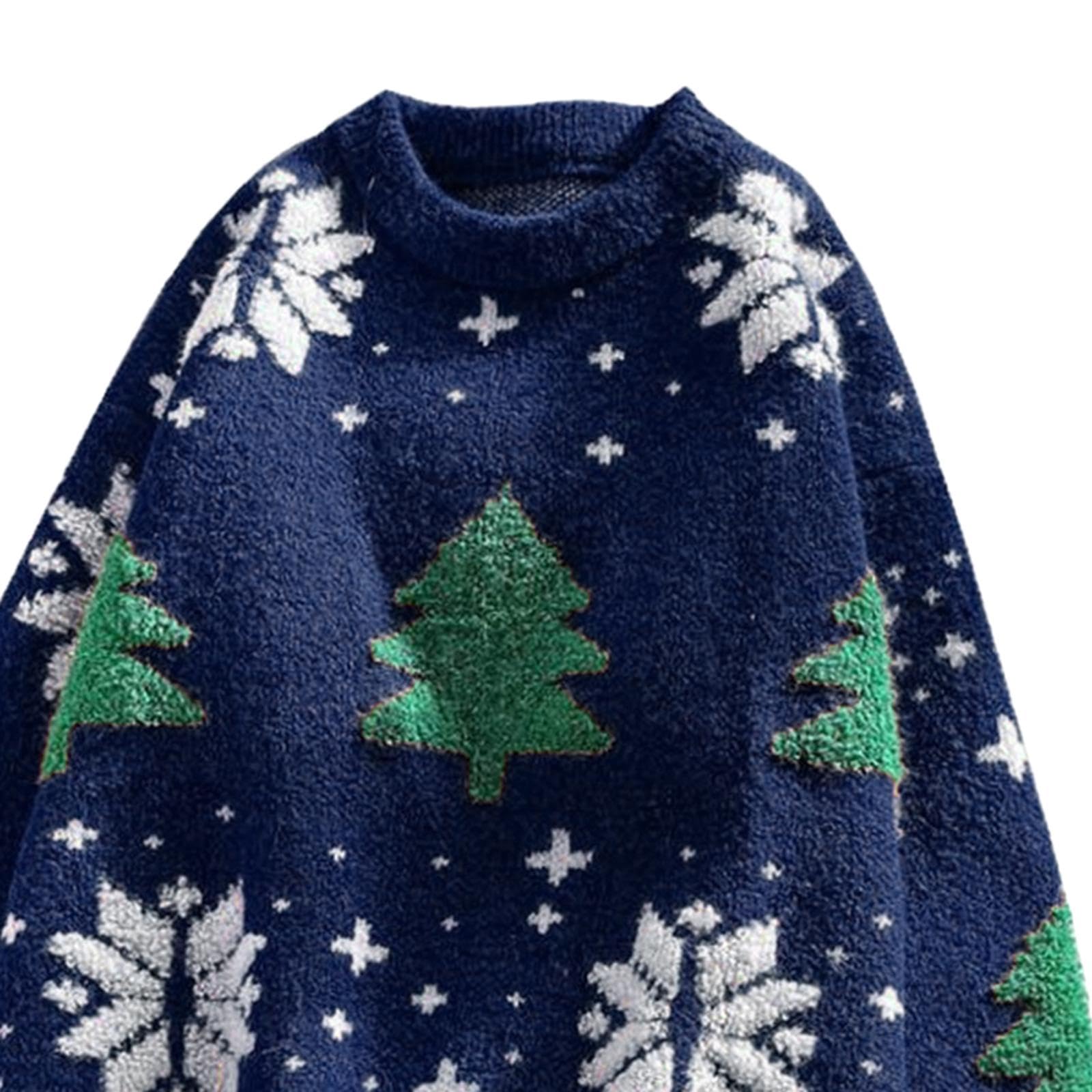 Oshhni Weihnachtspullover Damenpullover Sweatshirt Kleidung Pullover Tops Rundhalsausschnitt Langarmpullover Pullover für das Winterfest, Dunkelblau