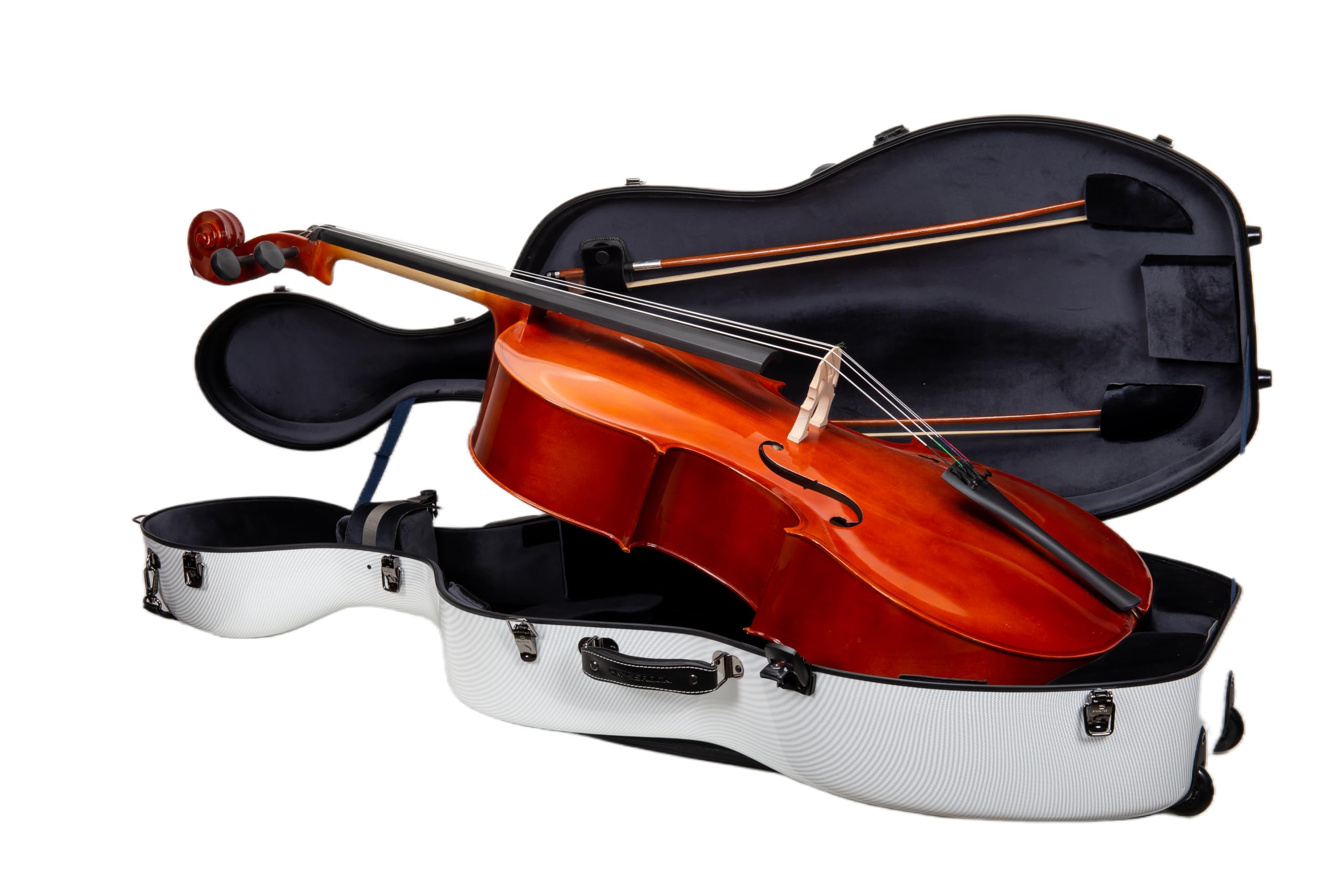 Crossrock Ultra-light Fiberglass Cello Case with Wheels-Fits 4/4 Full-size Cello- Includes Padded Music Pouch, 3 Handles, Removable Shoulder Straps, TSA Lock-White (CRF5030CEFWT)