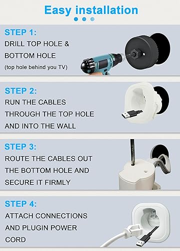 Miniatura 5 de Kit de gestión de cables de pared con accesorio de taladro de sierra perforadora - Incluye gestión de cables de alimentación y bajo voltaje -