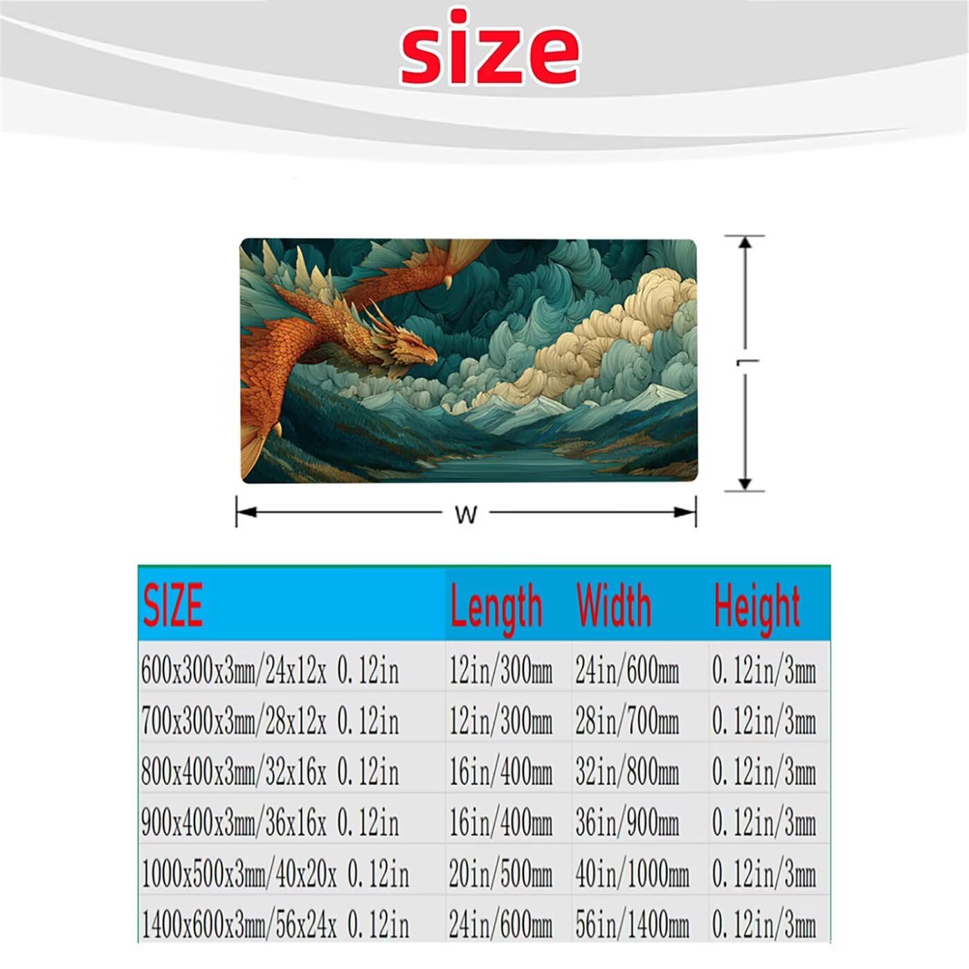 Podkładka pod mysz, smok, duża podkładka pod mysz do gier, 140 x 60 x 0,30 cm, duża podkładka pod mysz do laptopa, komputera stacjonarnego, klawiatura do gier, poprawia dokładność i szybkość