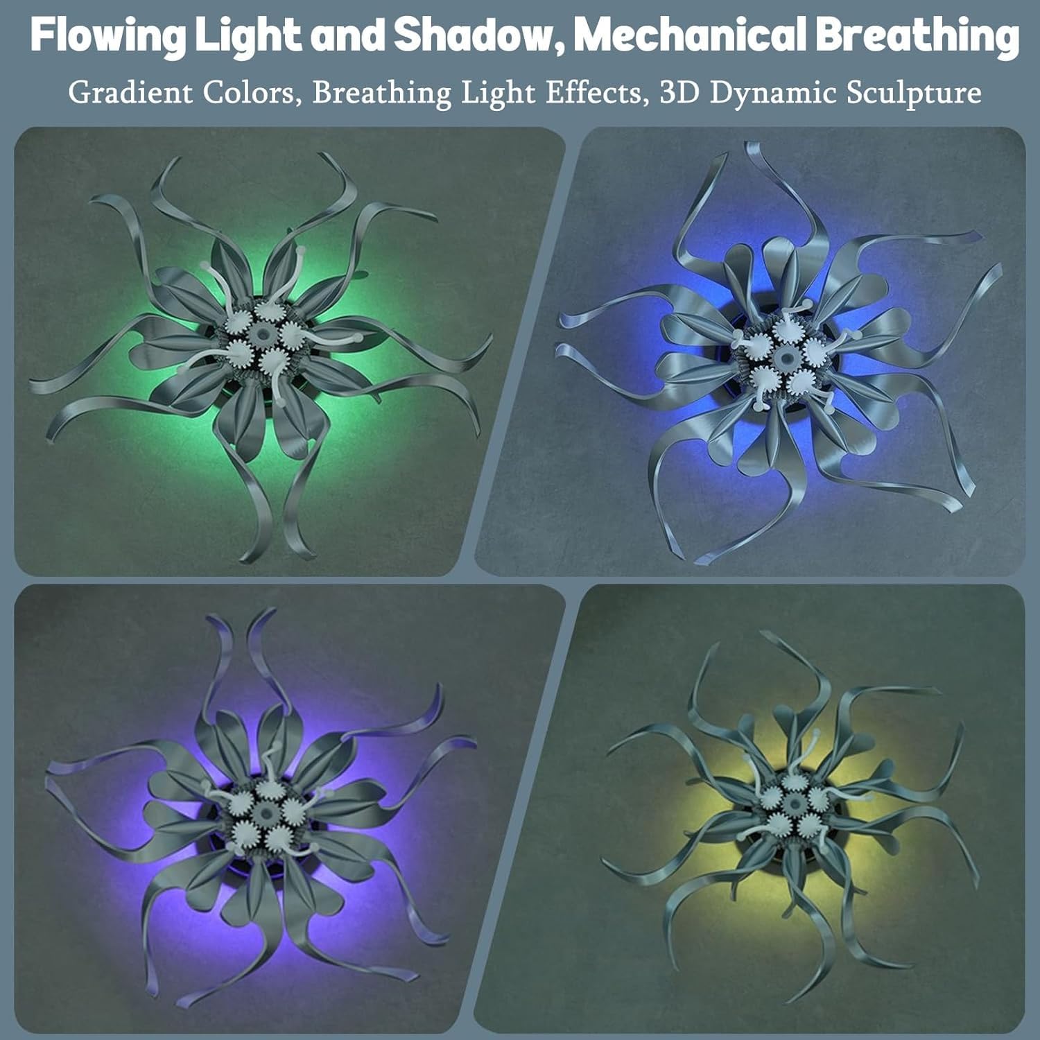 Fiori meccanici conservanti per desktop, lampada da tavolo a spirale a LED con telecomando, dimmerazione RGB a colori, modalità di illuminazione ambientale e modalità multiple commutabili, luminosità