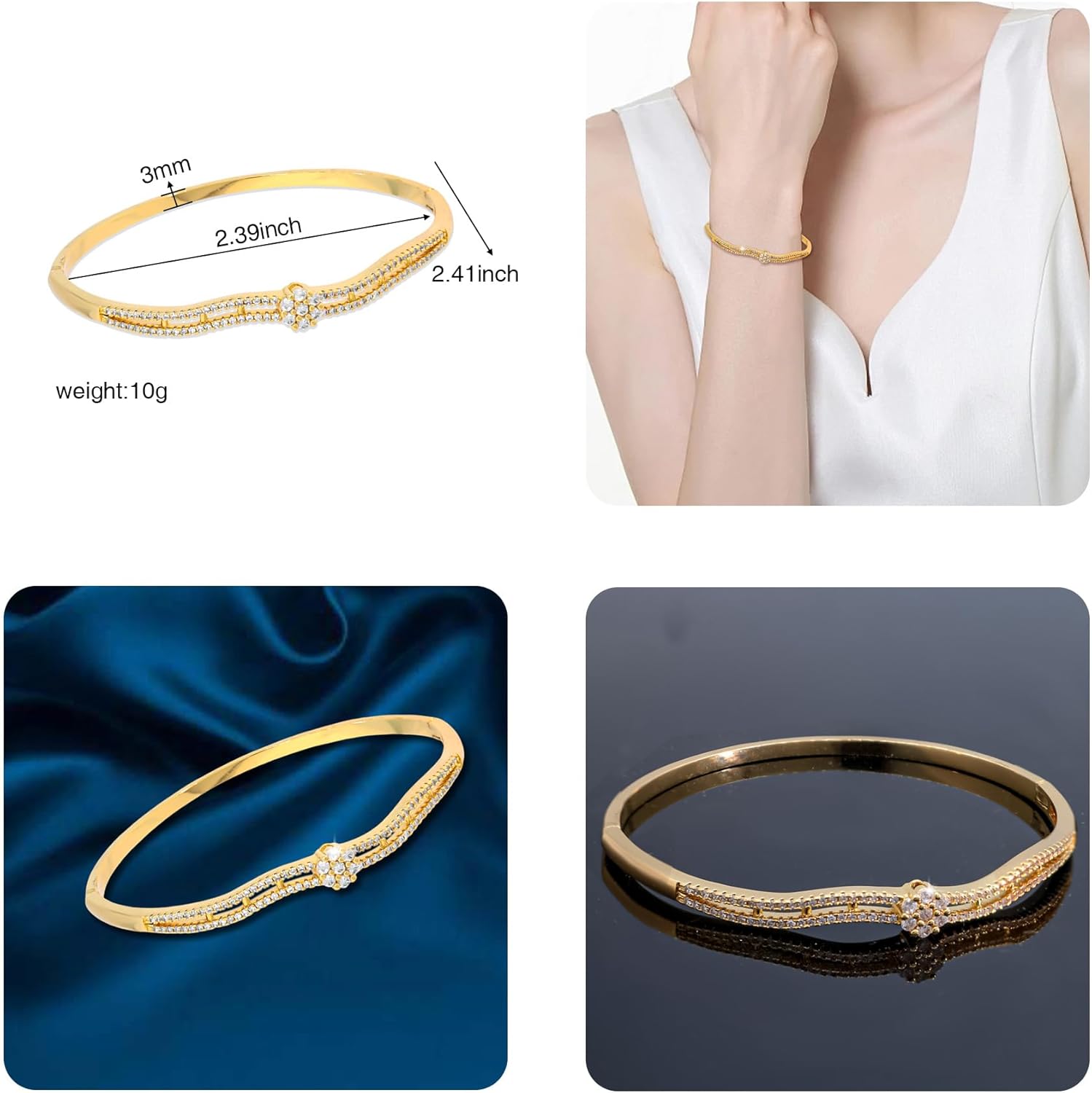 Adjustable LOVE Gold Cubic Zirconia Cuff Bracelet for Women Wave Women's Bangle Bracelets Fashion Jewelry Bracelet Gift for Women - Image 5