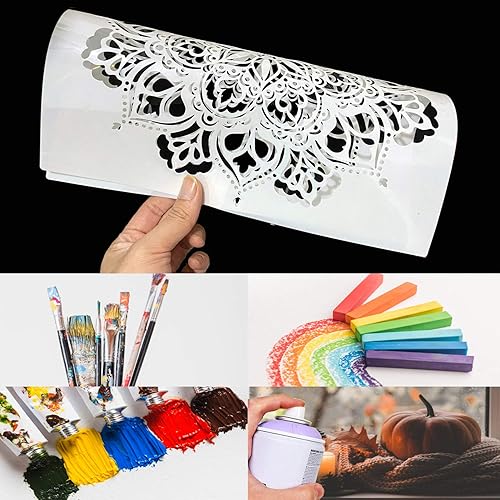 Miniatura 7 de Paquete de 9 plantillas de Rangoli grandes de 12 x 12 pulgadas, plantillas de mandala, plantilla de pintura cortada con láser para arte de