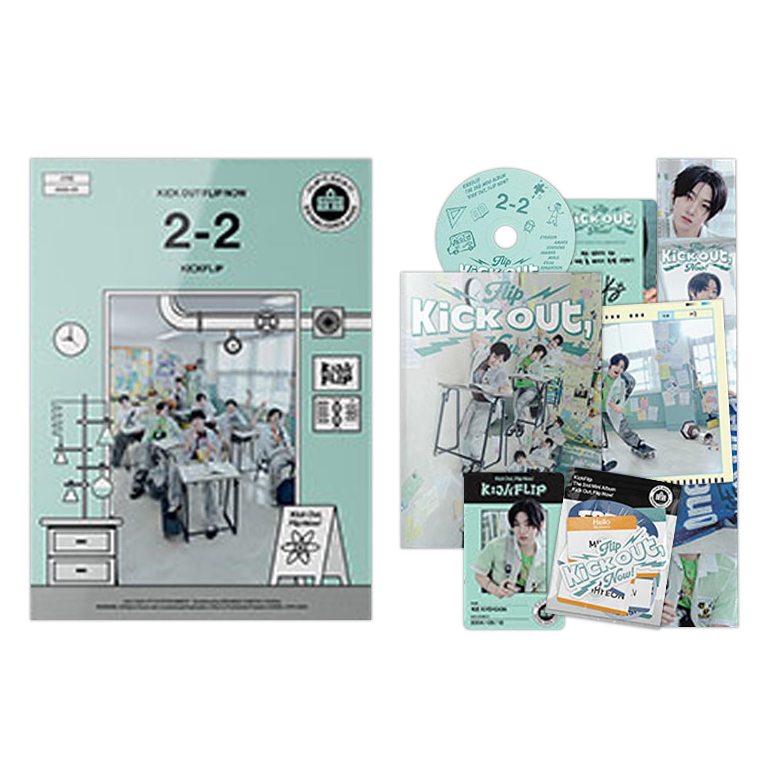 KickFlip - [Kick Out, Flip Now!] (Break time Ver.) Photobook + Student ID R + Track OMR Paper + Freeze Ruler Paper + Photocard + 4 Extra Photocards