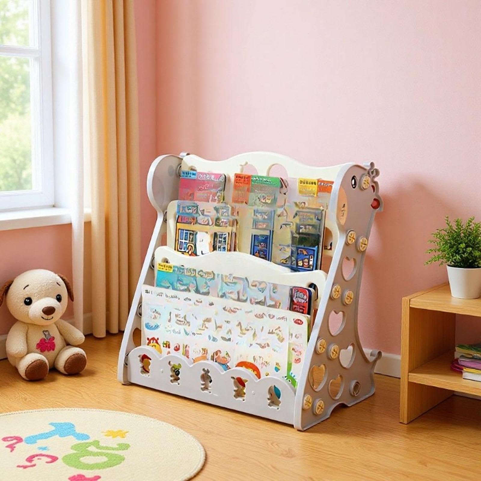 Libreria per bambini, da raggiungere, compatta, con libri di cartoni animati, porta libri illustrati per aule, nido, Blu 4 Livelli