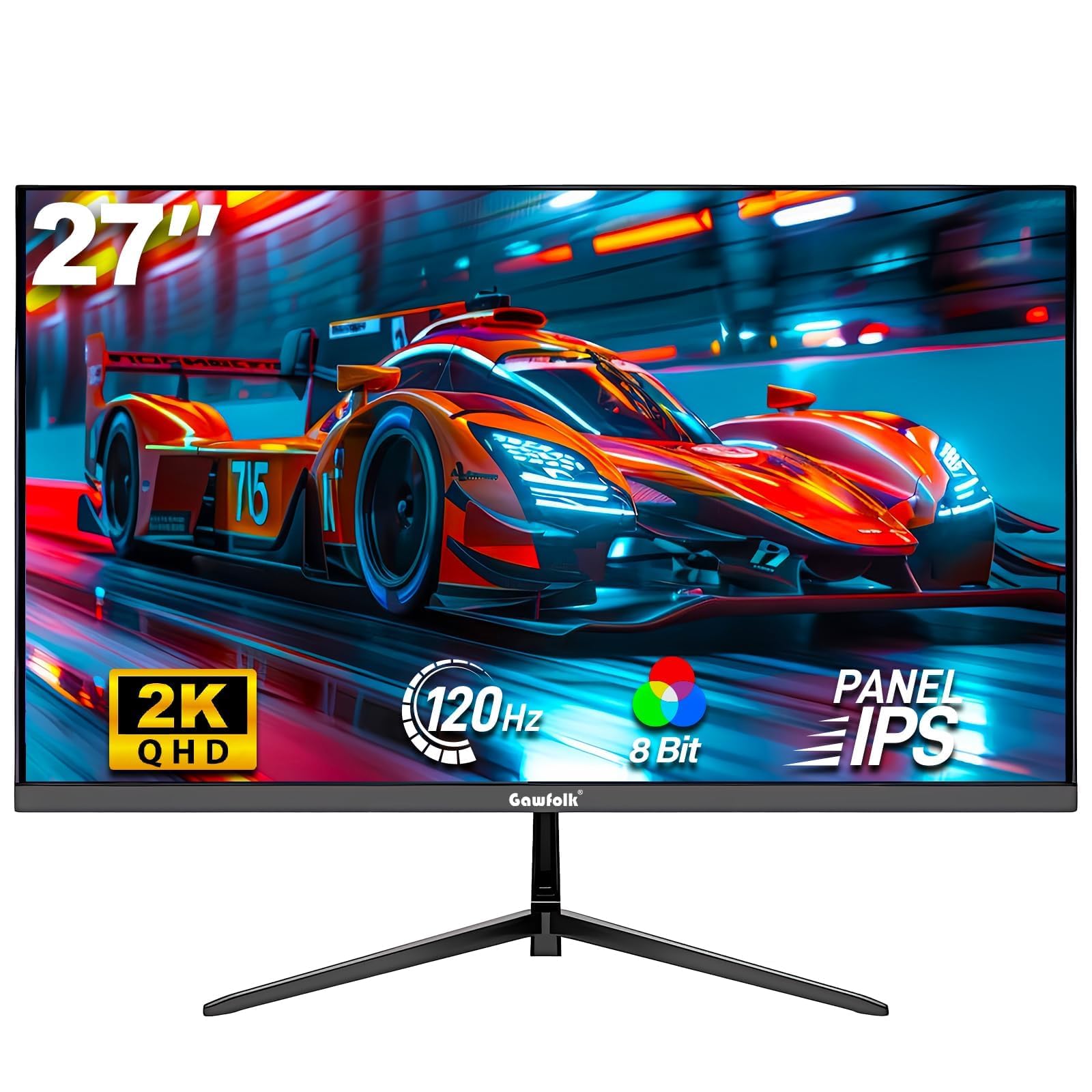 Gawfolk Monitor Gaming 27" QHD 2K | 120Hz 1ms per Esperienza Immersiva | AMD FreeSync | Design Senza Bordi | HDMI/DP e Montaggio a Parete