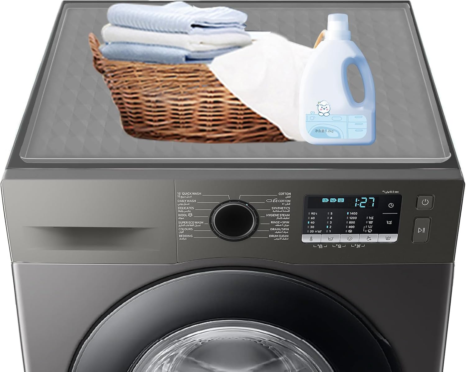 Washer and Dryer Top Protector Mat, Silicone Rubber Mat for Laudry Machine & Dryer,Non-Slip Heat-Resistant Heavy Duty Waterproof Washable Top Cover Pad for Home Kitchen Laundry Room Orginization
