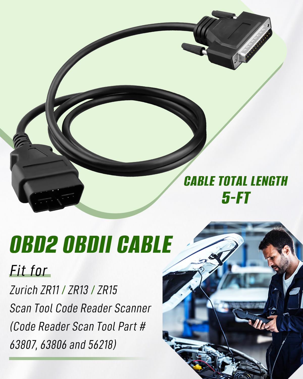 Cable OBD2 OBDII apto para Zurich ZR11 ZR13 ZR15 herramienta de escaneo para lector de código parte 63807 63806 56218 para diagnóstico de puerto OBD2 de vehículo