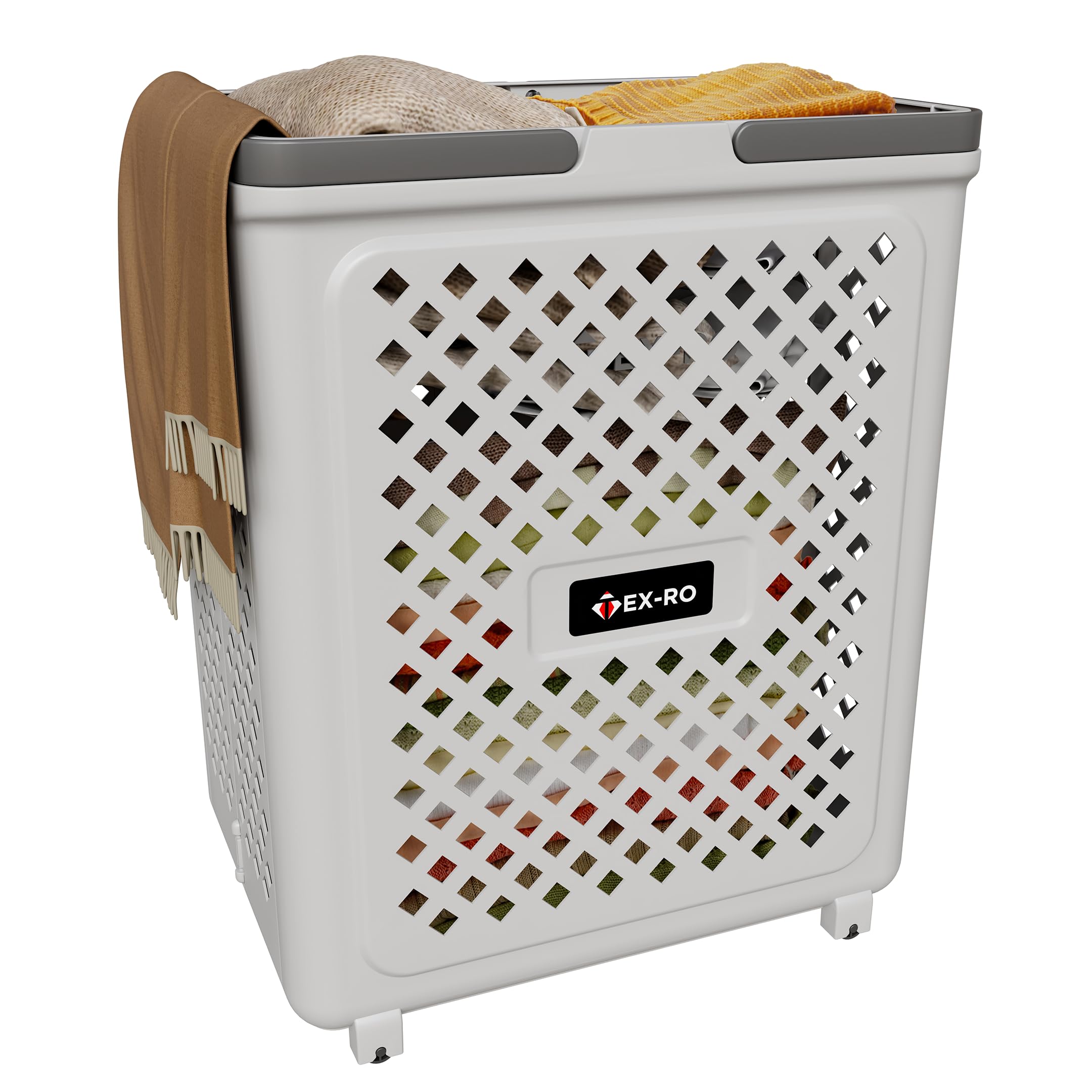 TEX-RO 45 Litres Laundry Basket Plastic/Multipurpose Laundry Bag for Clothes/Durable Clothes Basket & Basket for Clothes Storage/Foldable & Space-Saving Laundry Basket (White)