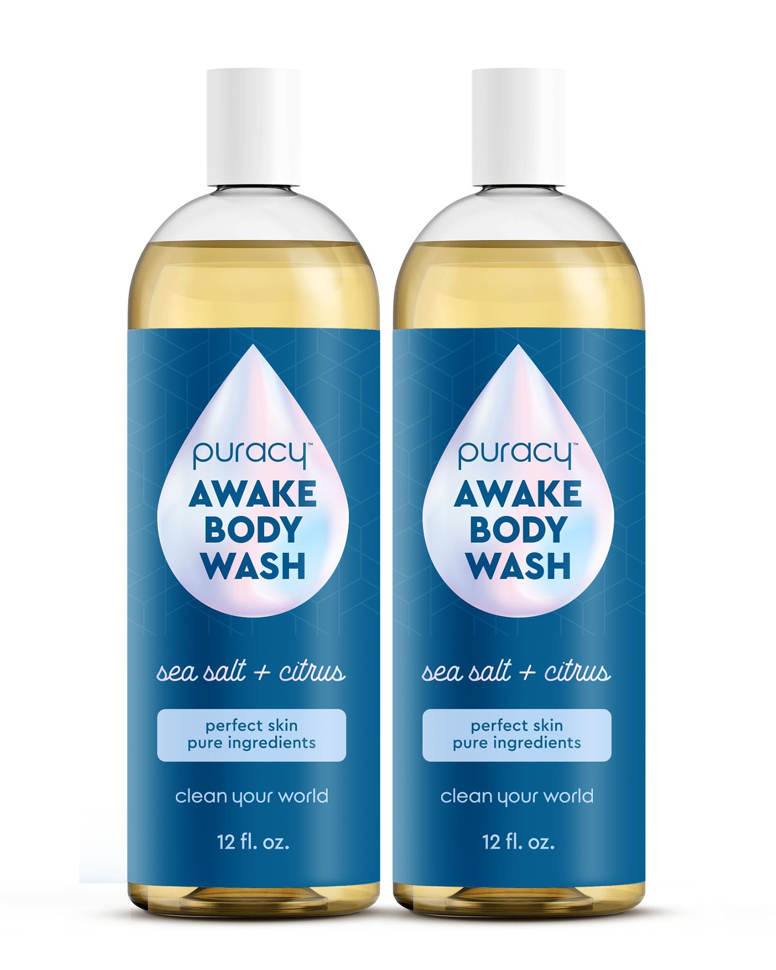 Puracy Body Wash, Natural Body Wash, 98.6% Pure Plant Ingredients, Moisturizing Shower Gel for Everyone, Body Soap for Dry Sensitive Skin. Gently Scented with Citrus & Sea Salt, 12 Oz (2-Pack)