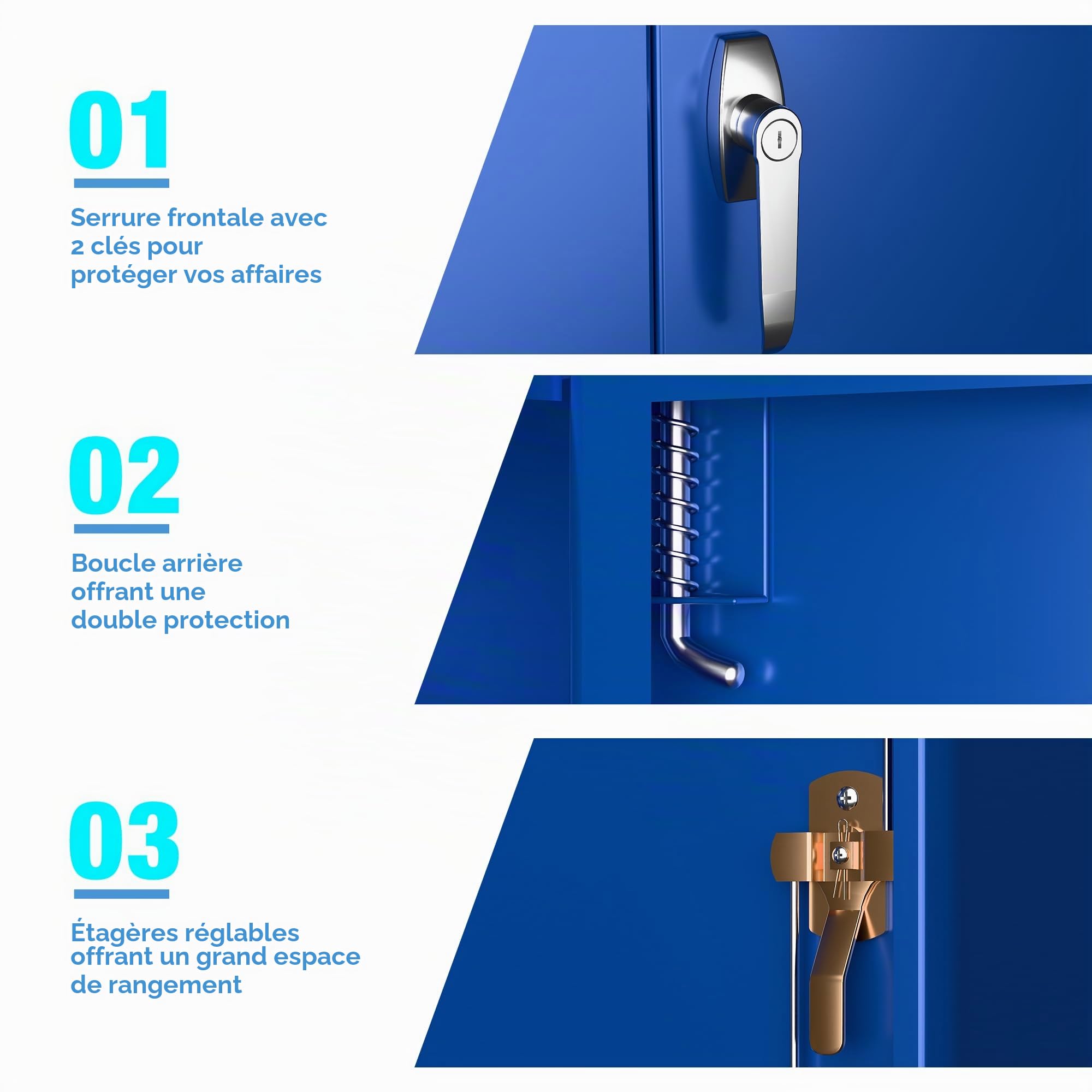 SUPEER Armoire de rangement en métal avec 2 portes et 4 étagères réglables | Armoire en acier de 180 cm de haut pour entrepôt, garage, maison, bureau, assemblage facile nécessaire (bleu)