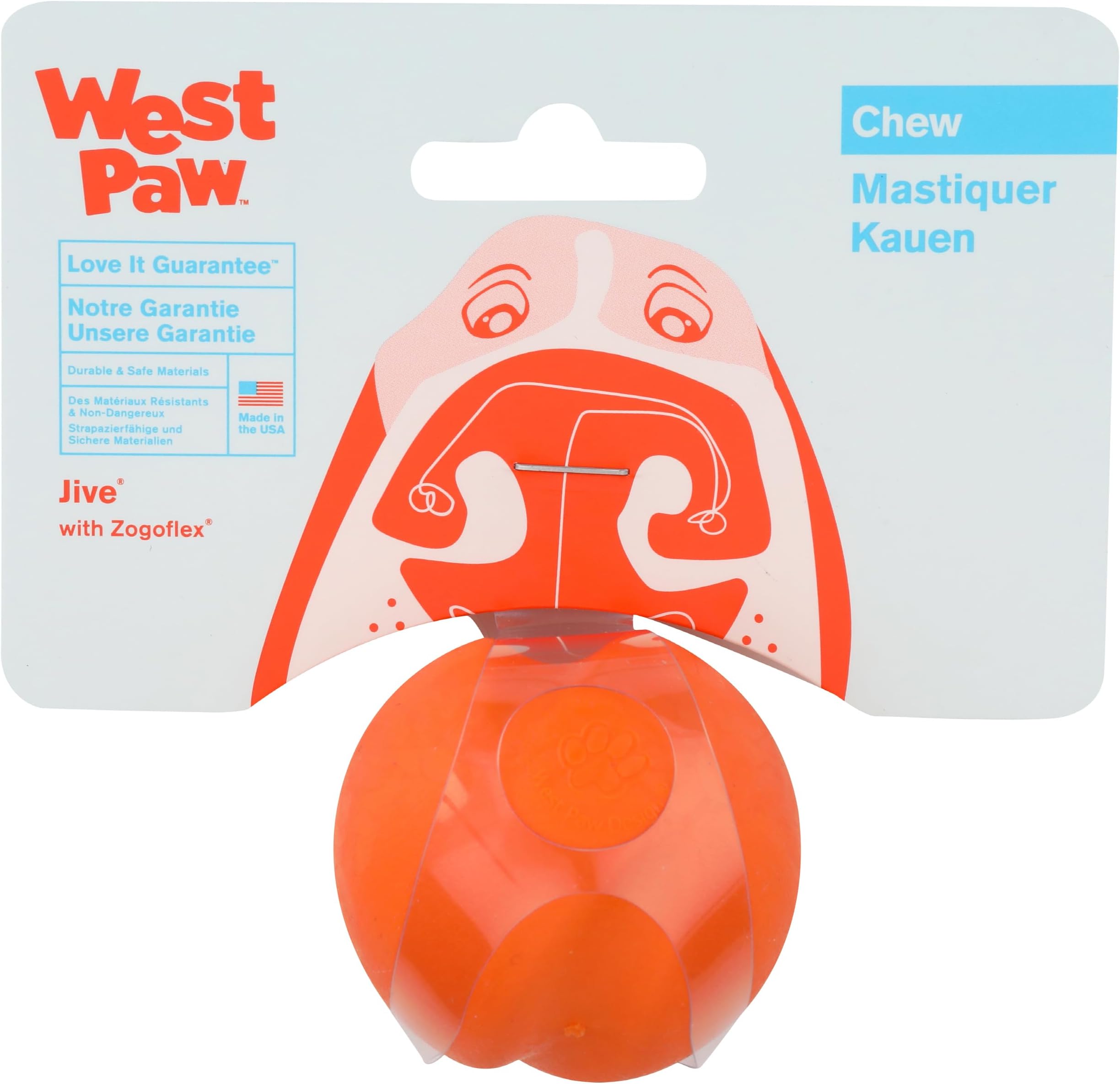 WEST PAW Zogoflex Jive Ball Dog Chew Toy โ Bouncing Toys for Dogs, Fetch, Catch, Chewing, Play โ Floatable, Recyclable Balls โ Latex-Free, Non-Toxic, Dishwasher Safe Dog Toy, X-Small 2", Tangerine