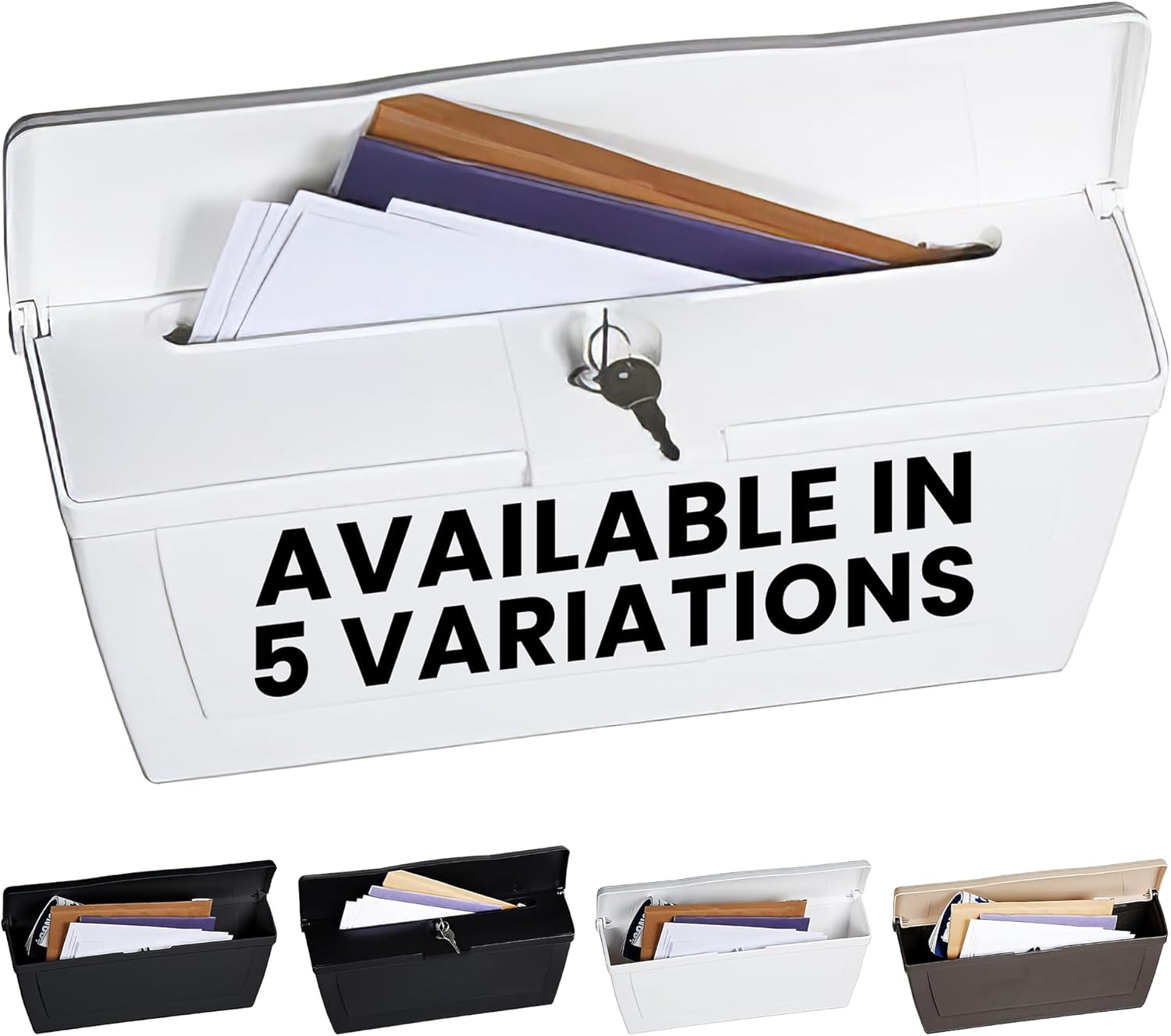 Small Plastic Mailbox with Lock & Keys for Porch, Easy to Install Wall Mount, Lightweight, Heavy Duty, Rustproof, Maintenance-Free Horizontal Mail Box for House - 15.5” x 4” x 6.25” (White Locking)