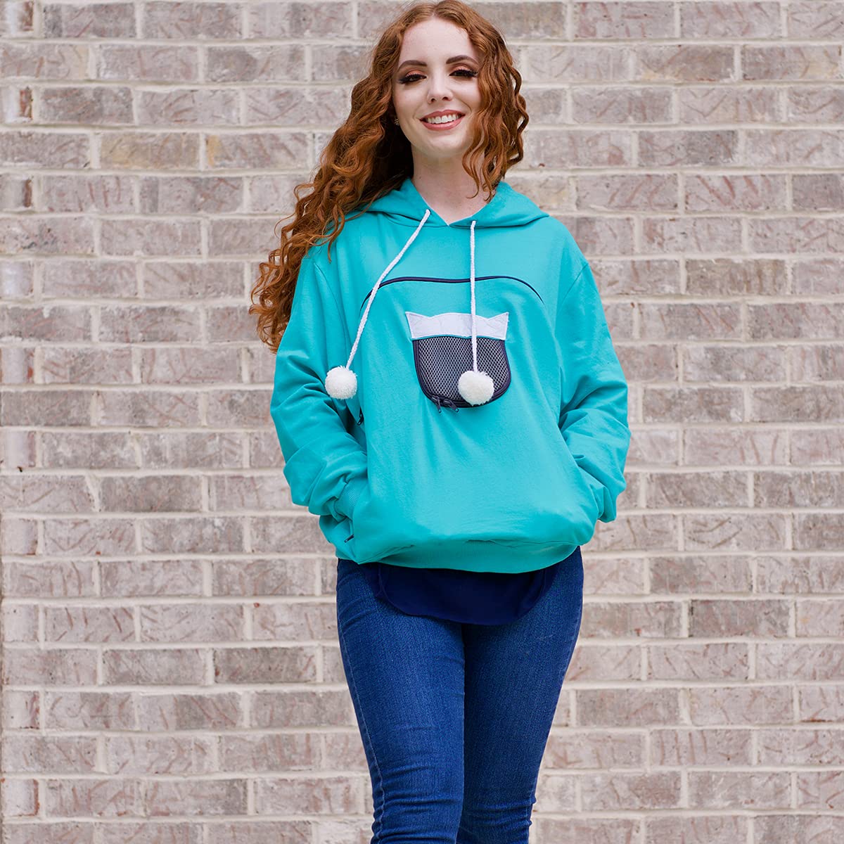 ALYC Pet Carrier Hoodie Cat Dog Pouch Holder Sweatshirt Large Pocket Pullover Shirt with Cat Ear for Women (Green, Small)