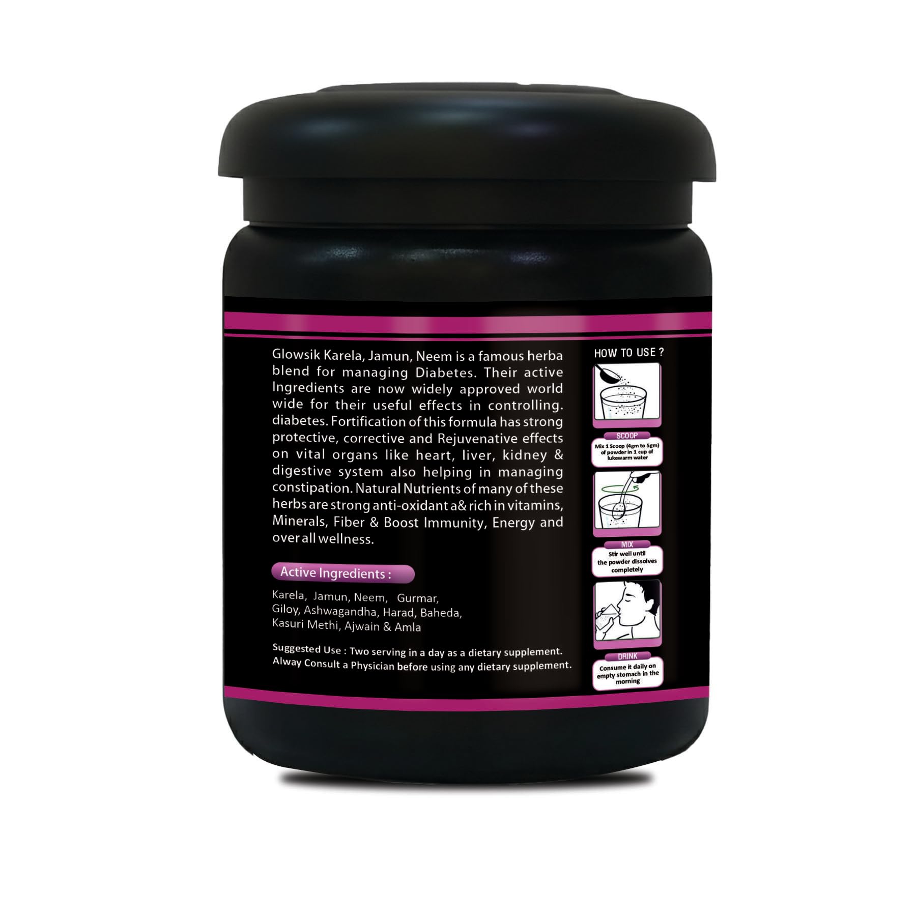 G-GLOWSIK Karela Jamun Neem Powder with 11 Potent Herbs | Natural Sugar Management & Cholesterol Support | 100% Ayurvedic Detox Powder - 400g Jar - Image 2 thumbnail