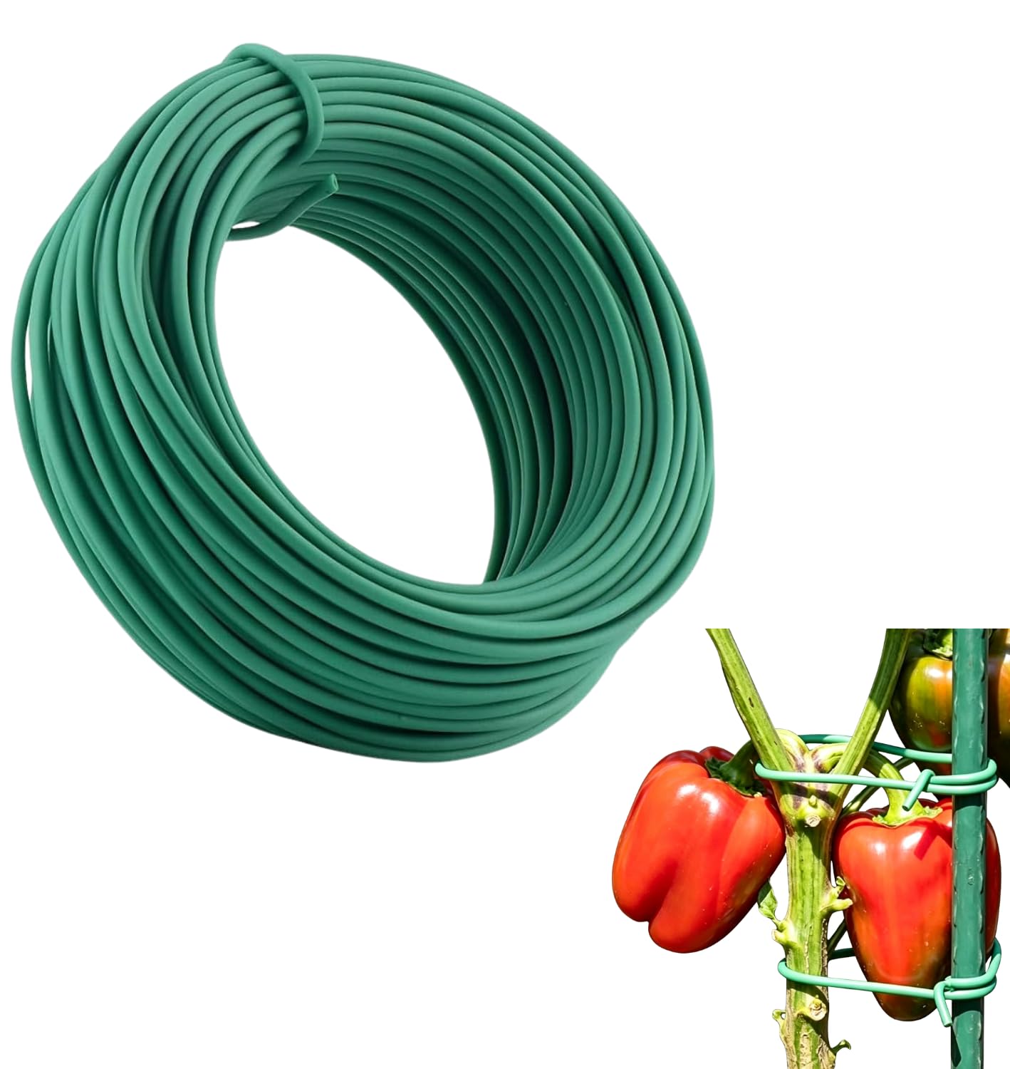 GEMAKA 20M Heavy Duty Garden Wire 2.5mm, Strong Plant Twist Ties Green, Plastic Coated Garden Ties for Support Vines, Shrubs, Fencing and Greenhouse