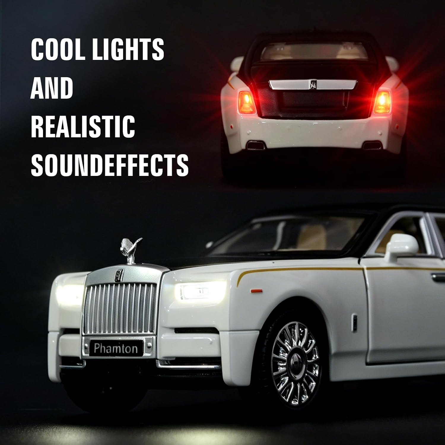 Toddler Car Toys 1 32 Diecast Cars Compatible with Phantom Collectible Car Model Kit,Metal Toy Cars for Boys and Girls,Pull Back Toy Cars with Lights and Sounds,Cars for Kids Ages 3-12（White）