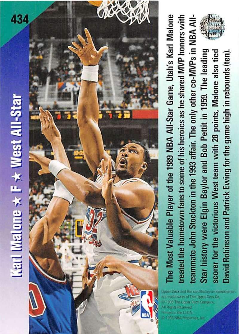 Amazon.com: 1992-93 Upper Deck Basketball High Series (Text and Logo  Hologram) #434 Karl Malone Utah Jazz AS Official UD NBA Trading Card :  Collectibles & Fine Art