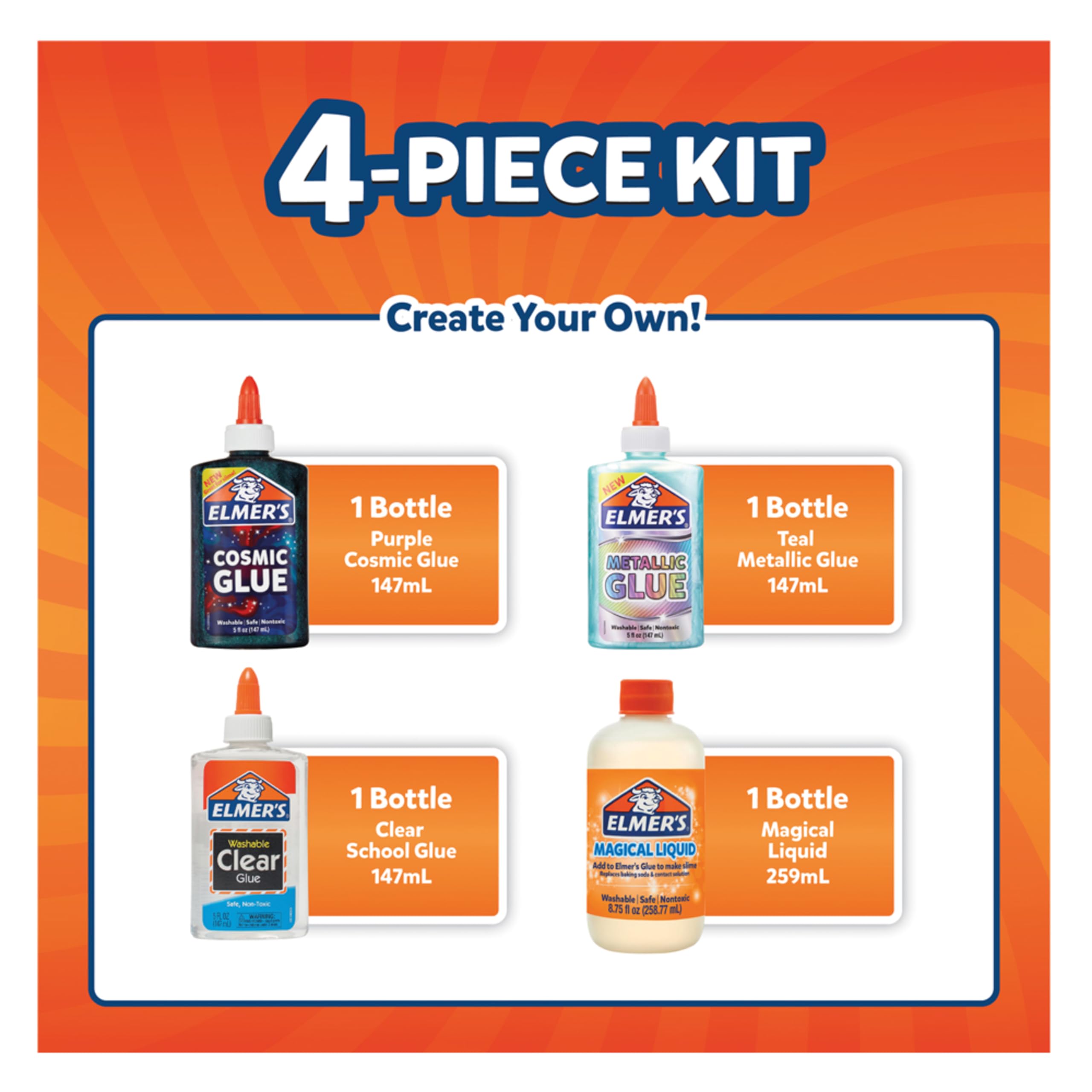 Elmer's Glue Frosty Slime Kit | with clear PVA glue, glitter glue pins and magic liquid activator solution | 8 Count