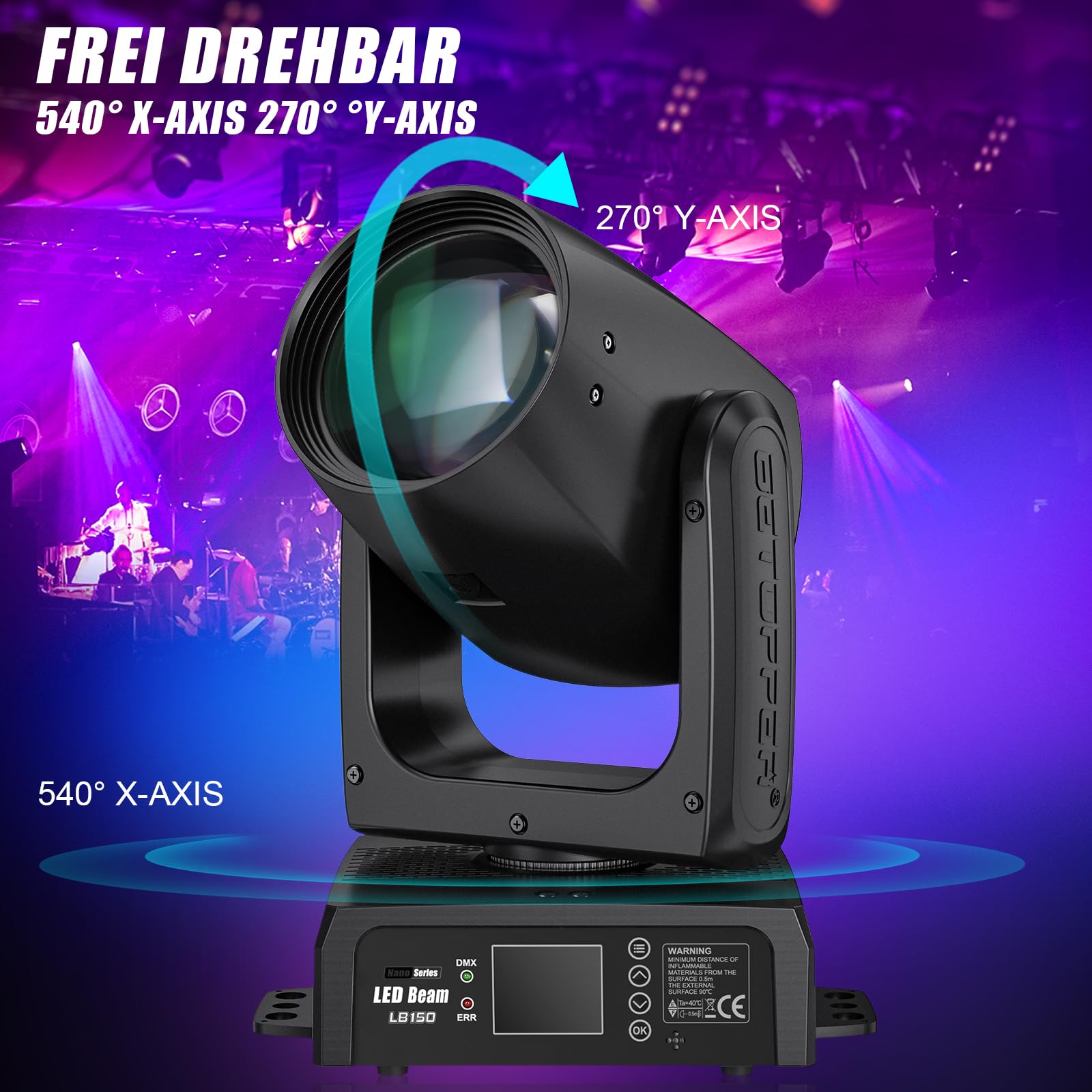 150W Moving Head DJ Licht,BETOPPER Mini LED Bühnenlicht, RGBW Roto Prisma Beam Licht, Sound Activated & DMX-512 Control Scheinwerfer für Party, Bar, Club, DJ Bühnenbeleuchtung, 1 Stück