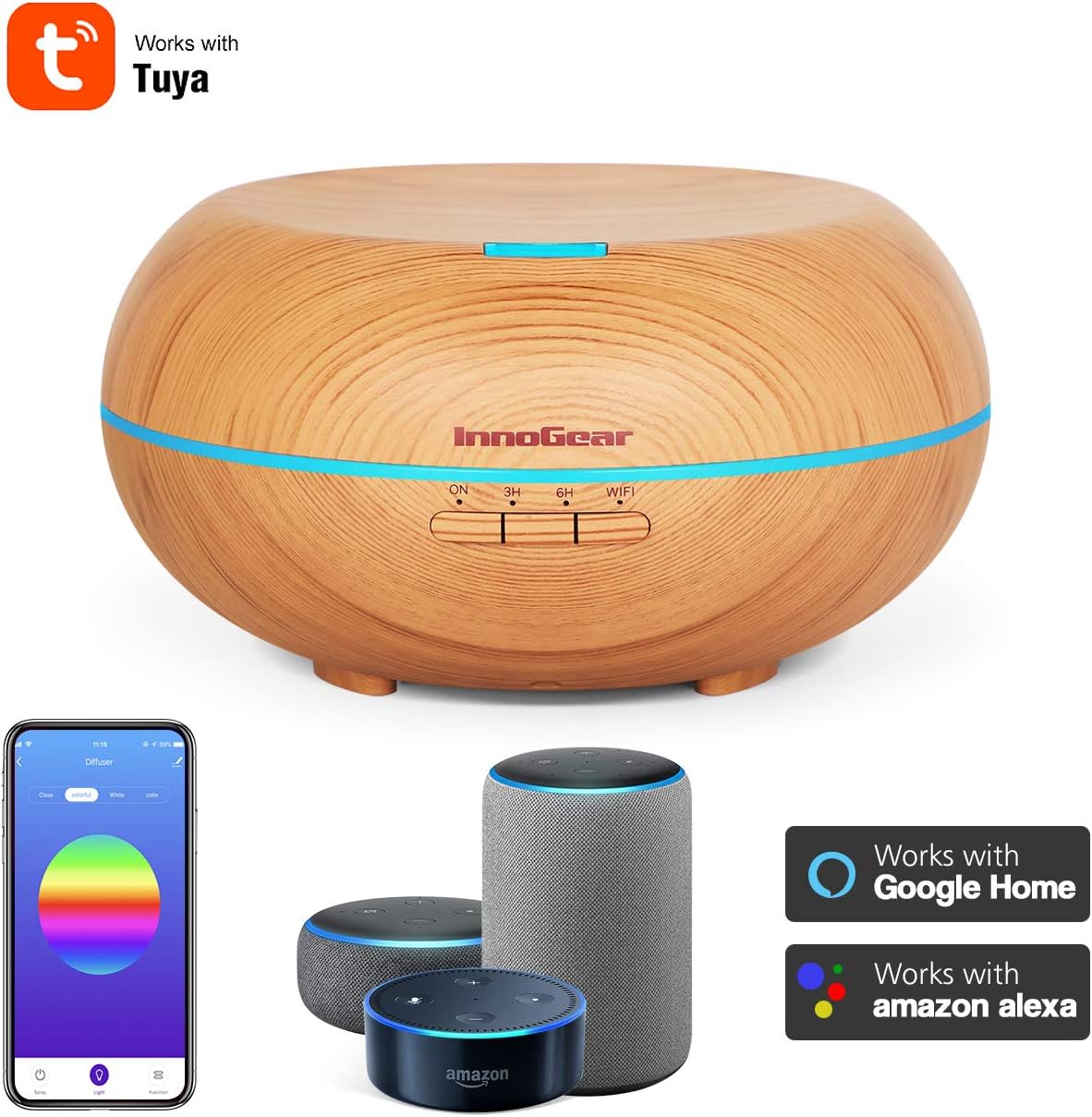 InnoGear Smart Wi-Fi Essential Oil Diffuser, 500ml App Control Aromatherapy Diffuser Compatible with Alexa & Google Home Voice Control Aroma Humidifier Cool Mist Vaporizer