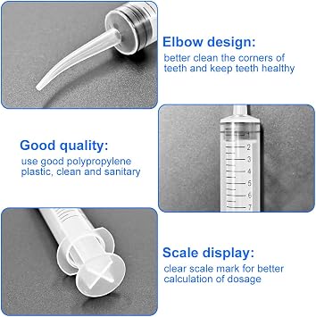 LICQIC 12 ml Oral Irrigator Syringe With Curved Tip, 4 Pcs | Disposable Dental Irrigation for Tonsil Stone Removal, Oral Care, Lab, Small Pet Feeding
