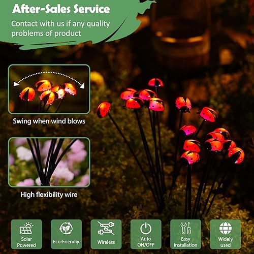 Miniatura 5 de Nacome Luces solares de jardín de mariquita para exterior luz impermeable para exteriores para decoración de jardín, patio, patio, paisaje, luces