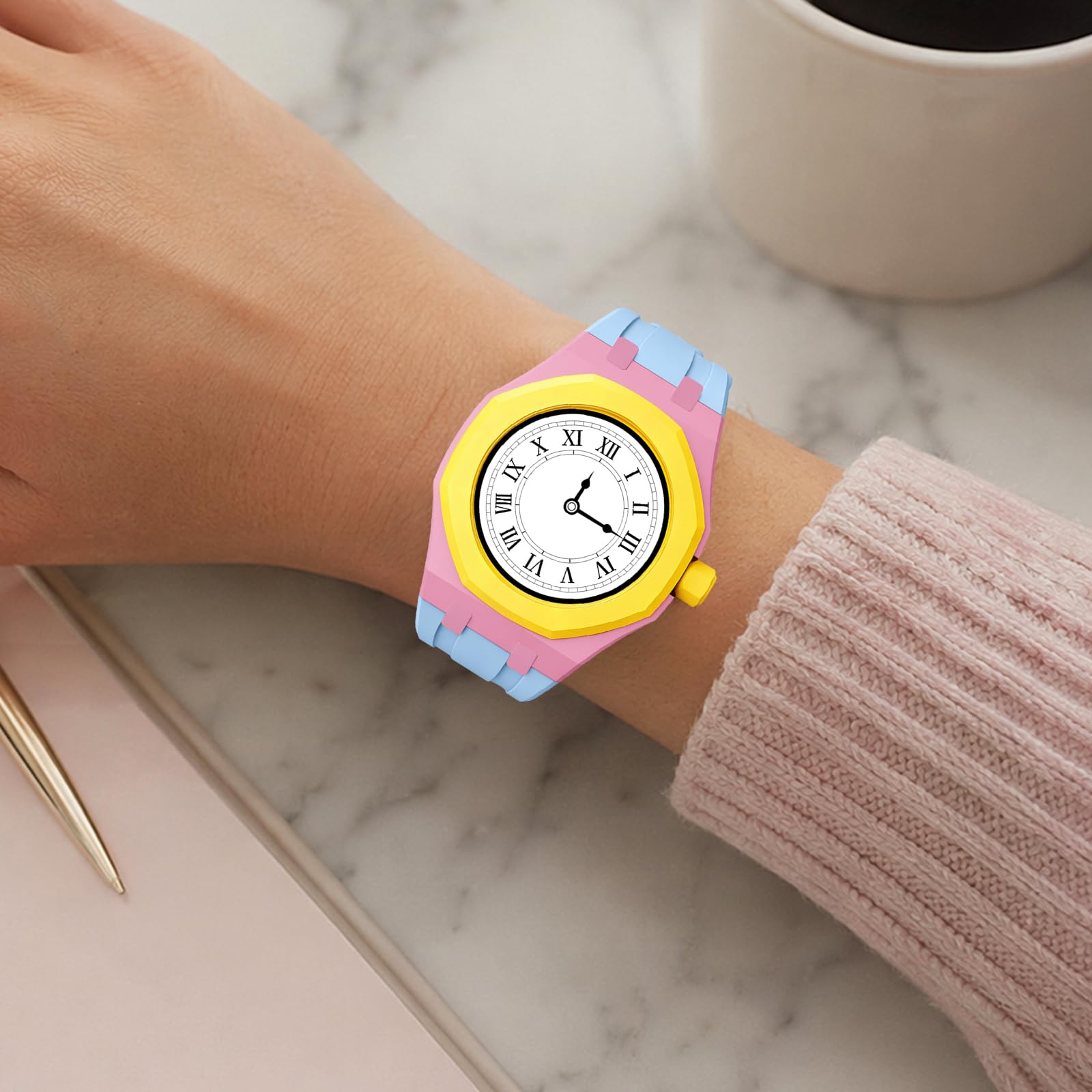 Kremowe etui z silikonowym paskiem do zegarków Swatch X Royal Pop | OCHRONA ANTY-SCRATCH - Odporne na uderzenia i zużycie etui, które ochroni Twój zegarek Swatch X Royal Pop