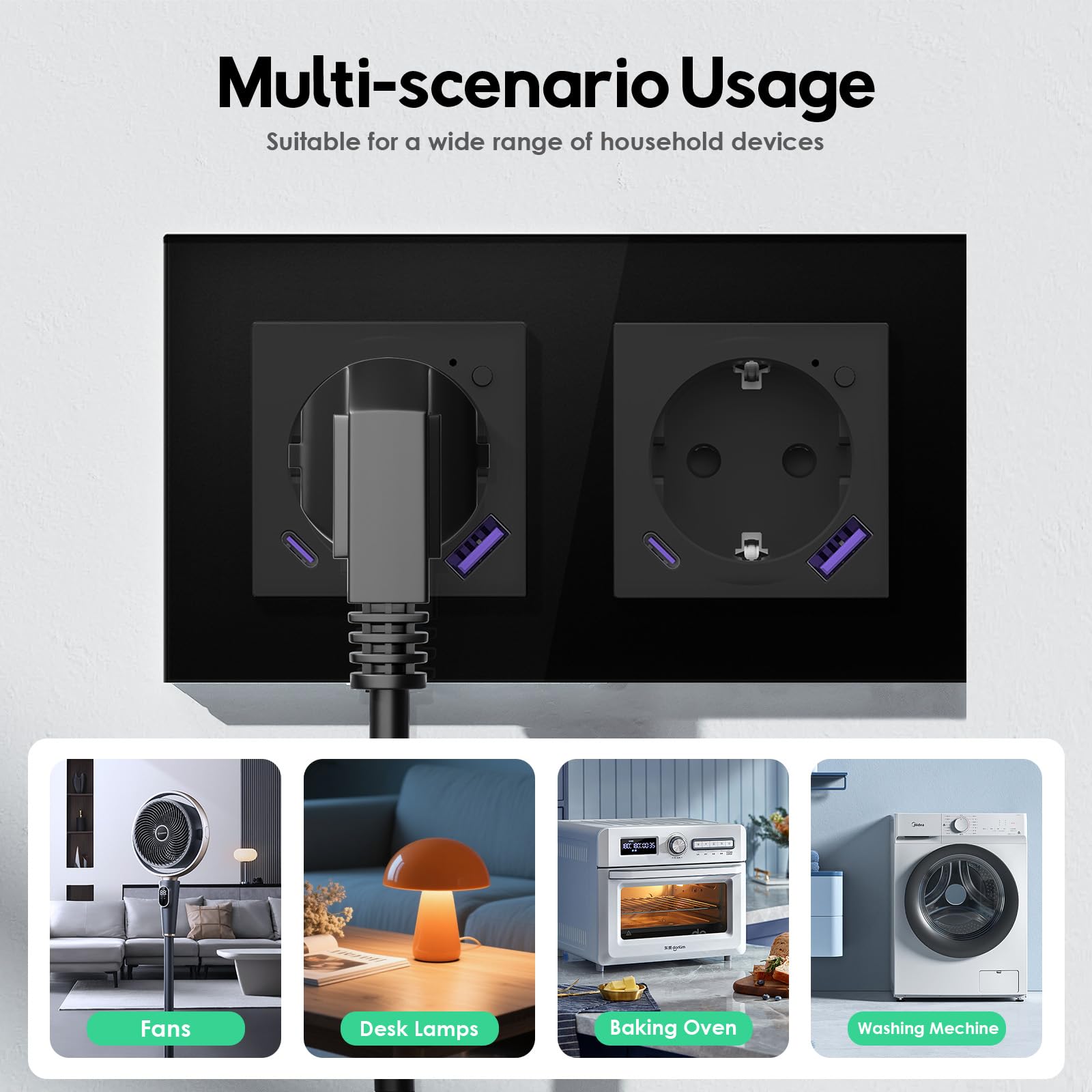 Zigbee Steckdose Unterputz Wandsteckdose mit Energieüberwachung, Doppelte Glassteckdose mit USB-A&USB-C, APP-Steuerung Arbeit mit Alexa/Google Home, Zeitpläne, Timer... Schwarz