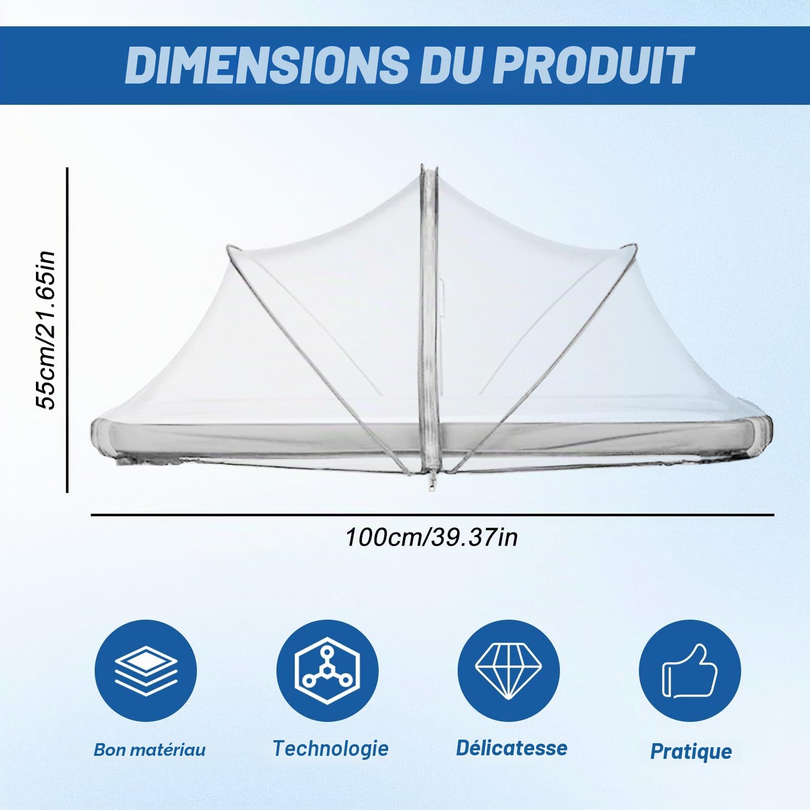 Moustiquaire universelle pour lit de bébé : WEGREAT 100x55 cm Protection anti-insectes pour lit de voyage avec fermeture éclair, Moustiquaire pliable pour bébé, Grille anti-mouches pour lits d'enfants