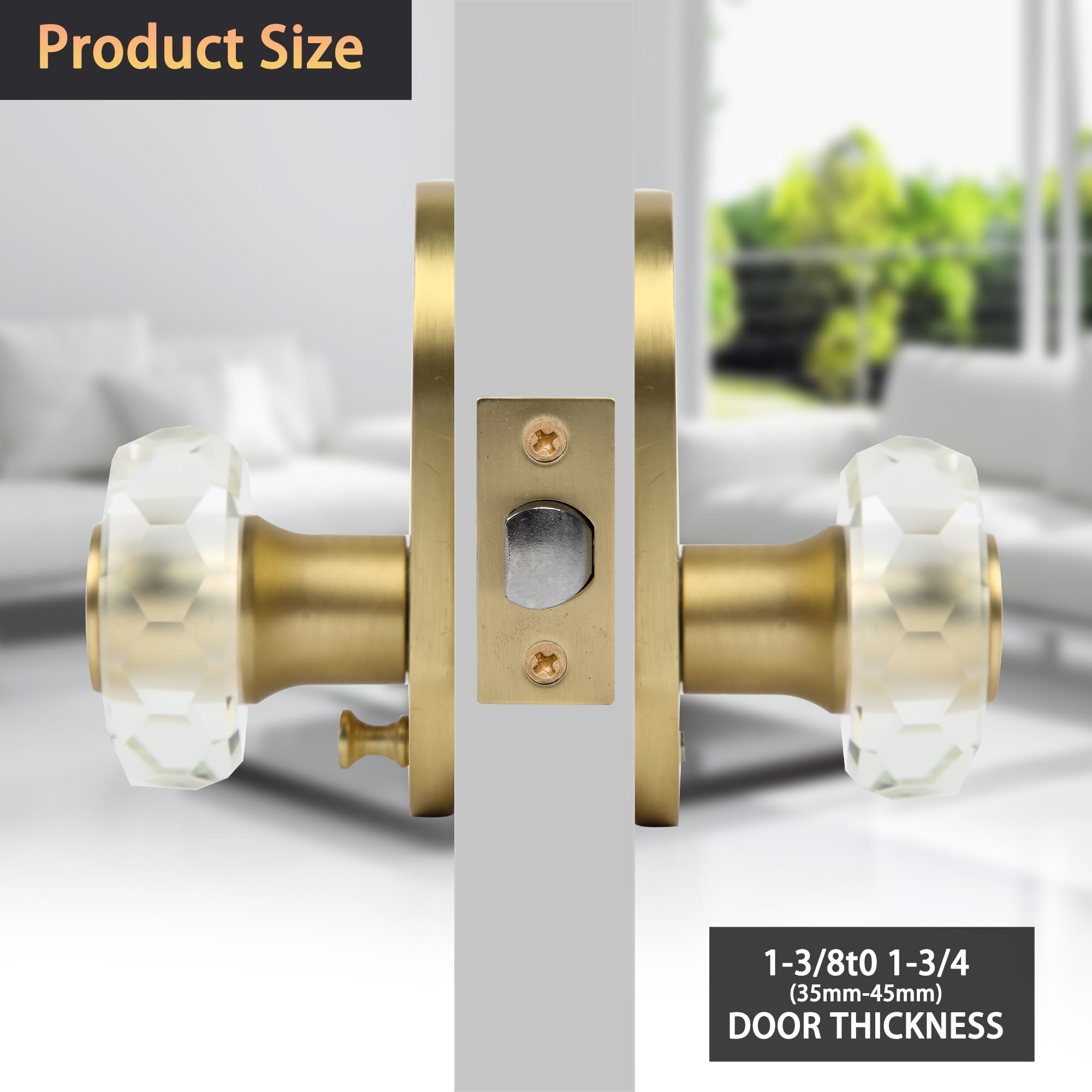 Gold Privacy Door Knob - Lock & Clear Glass -6