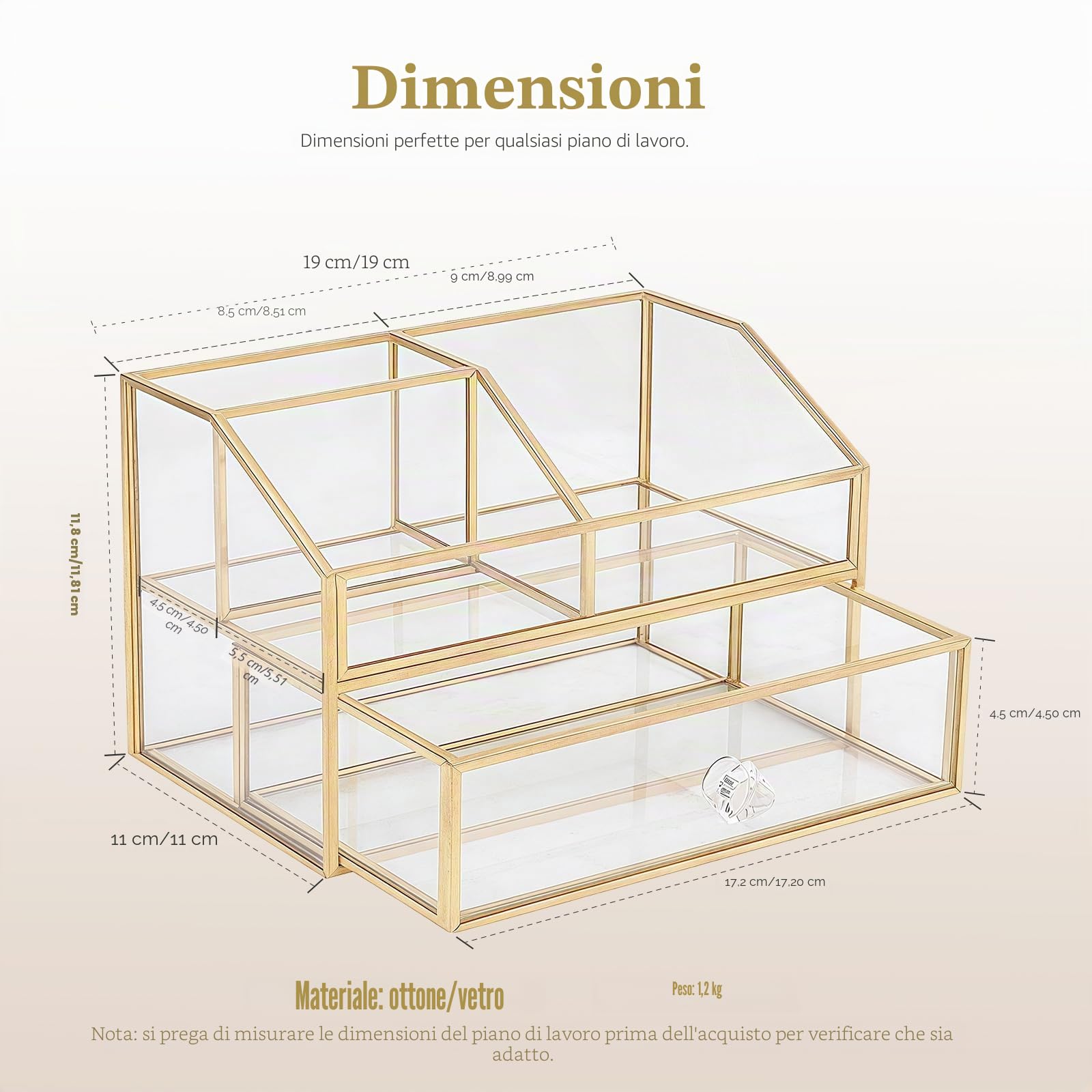 HARLIANGXY Porta Trucchi Organizer con Cassetti, Organizzatore di Trucco Trasparente, Contenitore per Cosmetici di Alta Qualità, Make up Organizer, Portaoggetti per Toeletta Oro