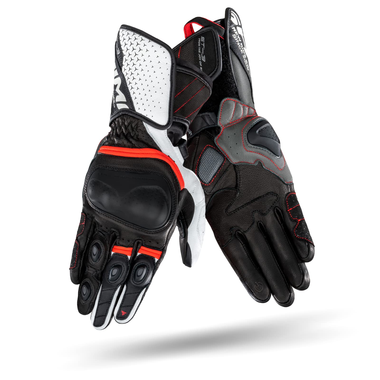 SHIMA St-3 Gants Moto Homme | Gants Touchscreen, D'été, Sport et Cuir avec Protecteur de Jointure en Carbone, Glissières Mains et Doigts, Paume Renforcée (Blanc/Rouge, 3XL)