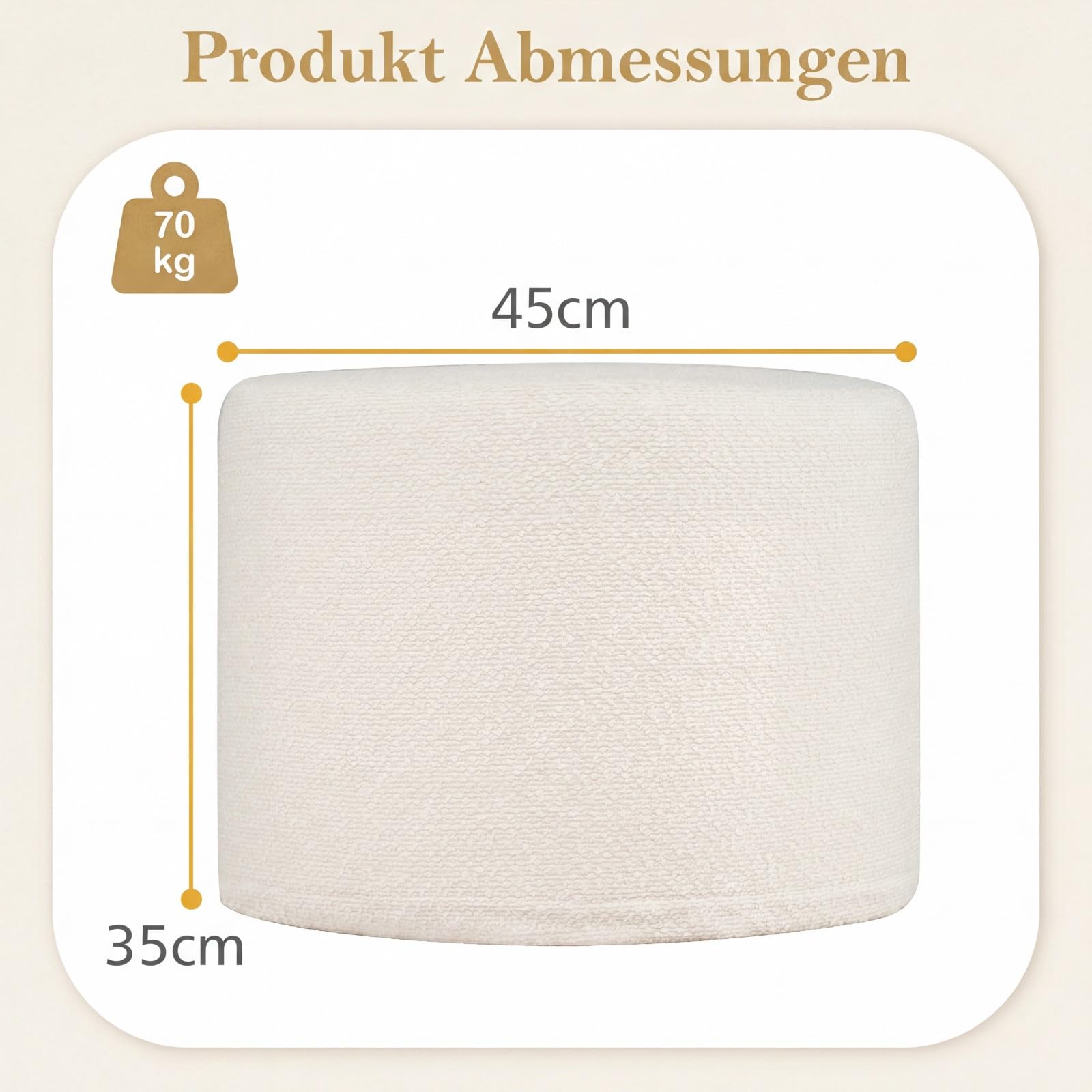 COSTWAY runde Ottomane 45 x 35 cm, Fußhocker mit Schaumstofffüllung & Loop-Garn-Stoff, Sitzhocker mit abnehmbarem Bezug, Flauschige Sitzpouf beige für Wohnzimmer, Schlafzimmer